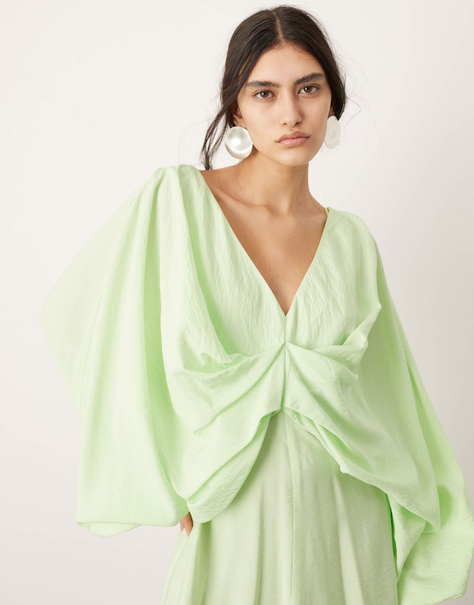 ASOS EDITION v neck drapey maxi dress in green - ASOS Sample Sale EU Store