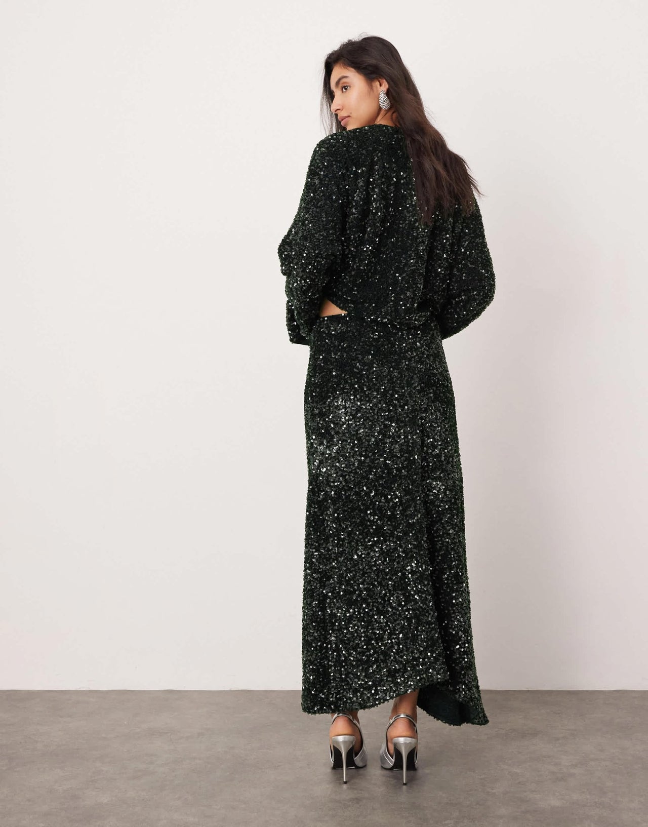 ASOS EDITION velvet allover sequin asymmetric hem skirt co - ord in dark green - ASOS Sample Sale EU Store