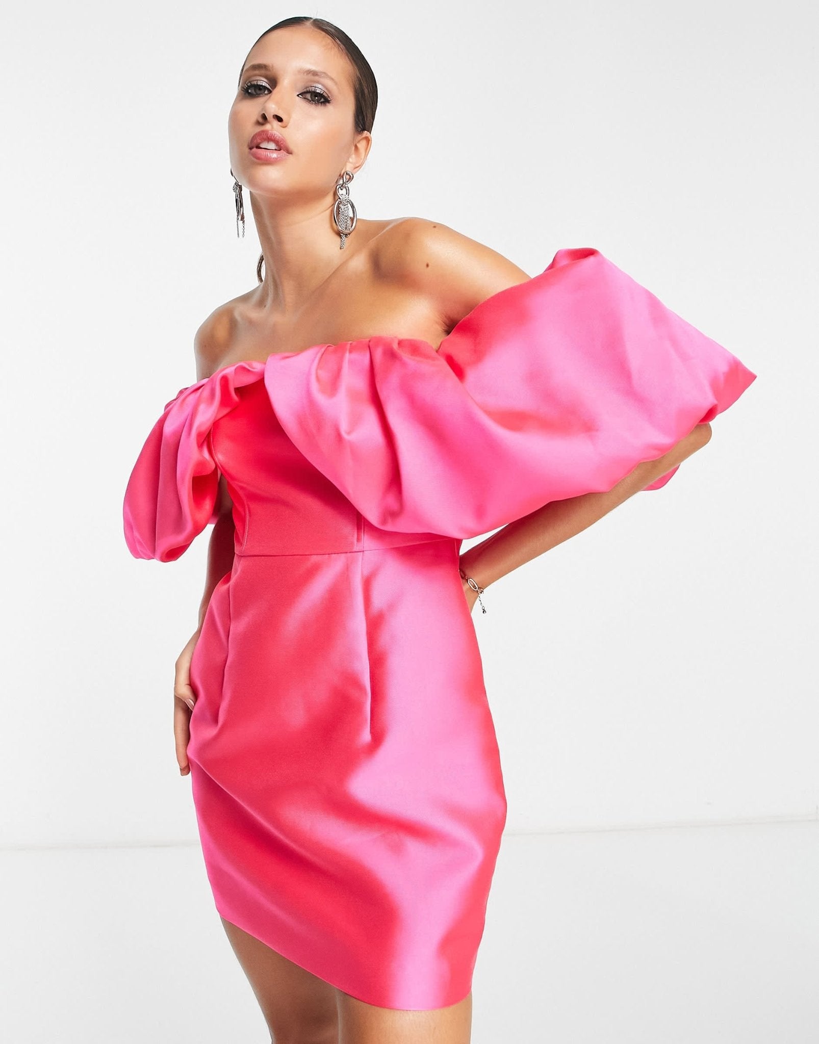 ASOS EDITION volume sleeve satin mini dress in hot pink - ASOS Sample Sale EU Store