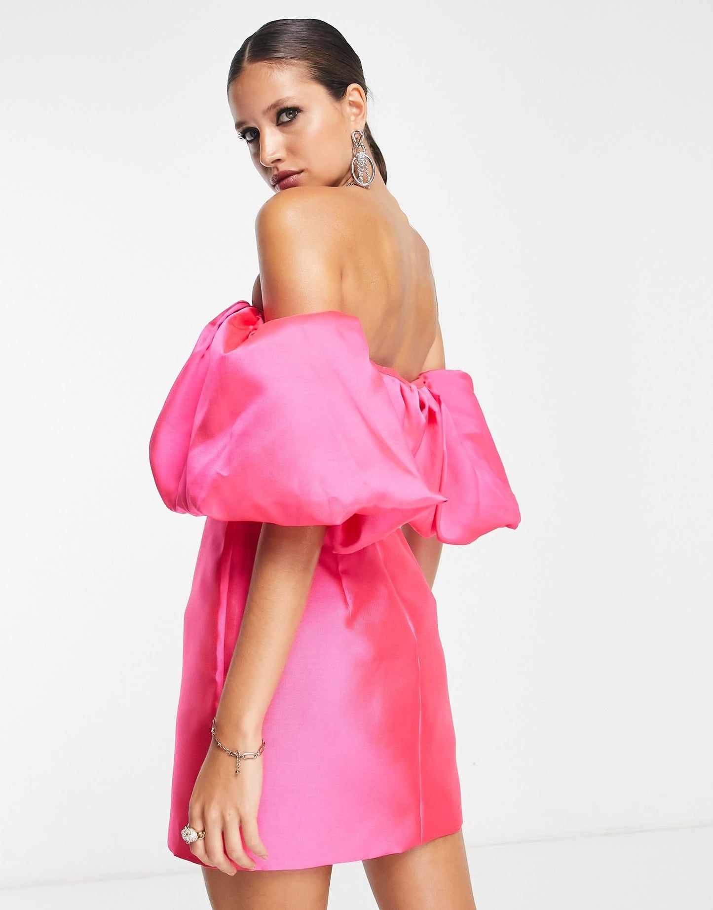 ASOS EDITION volume sleeve satin mini dress in hot pink - ASOS Sample Sale EU Store