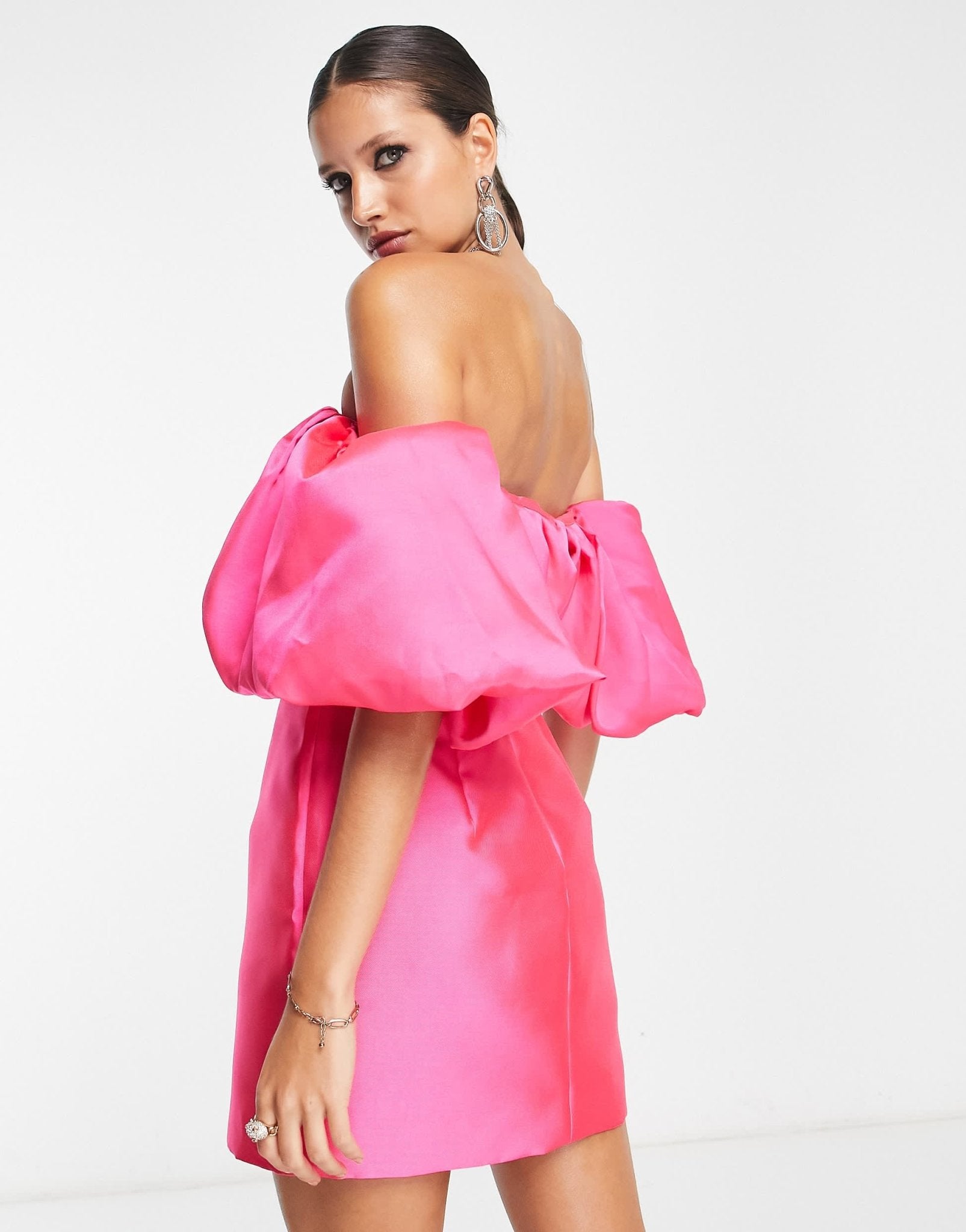ASOS EDITION volume sleeve satin mini dress in hot pink - ASOS Sample Sale EU Store