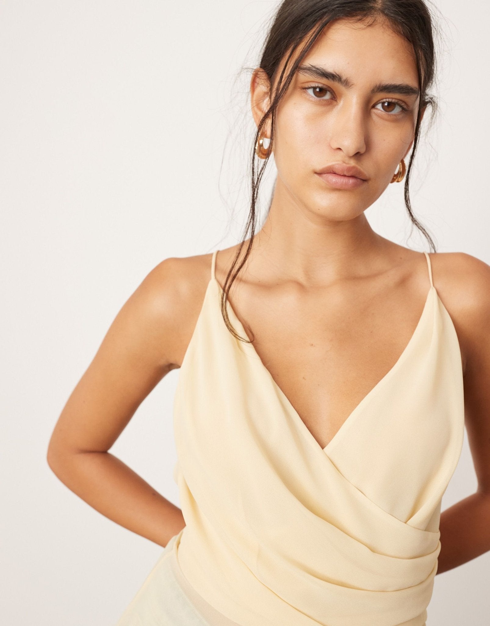 ASOS EDITION wrap front cami top with asymmetric hem in lemon - ASOS Sample Sale EU Store