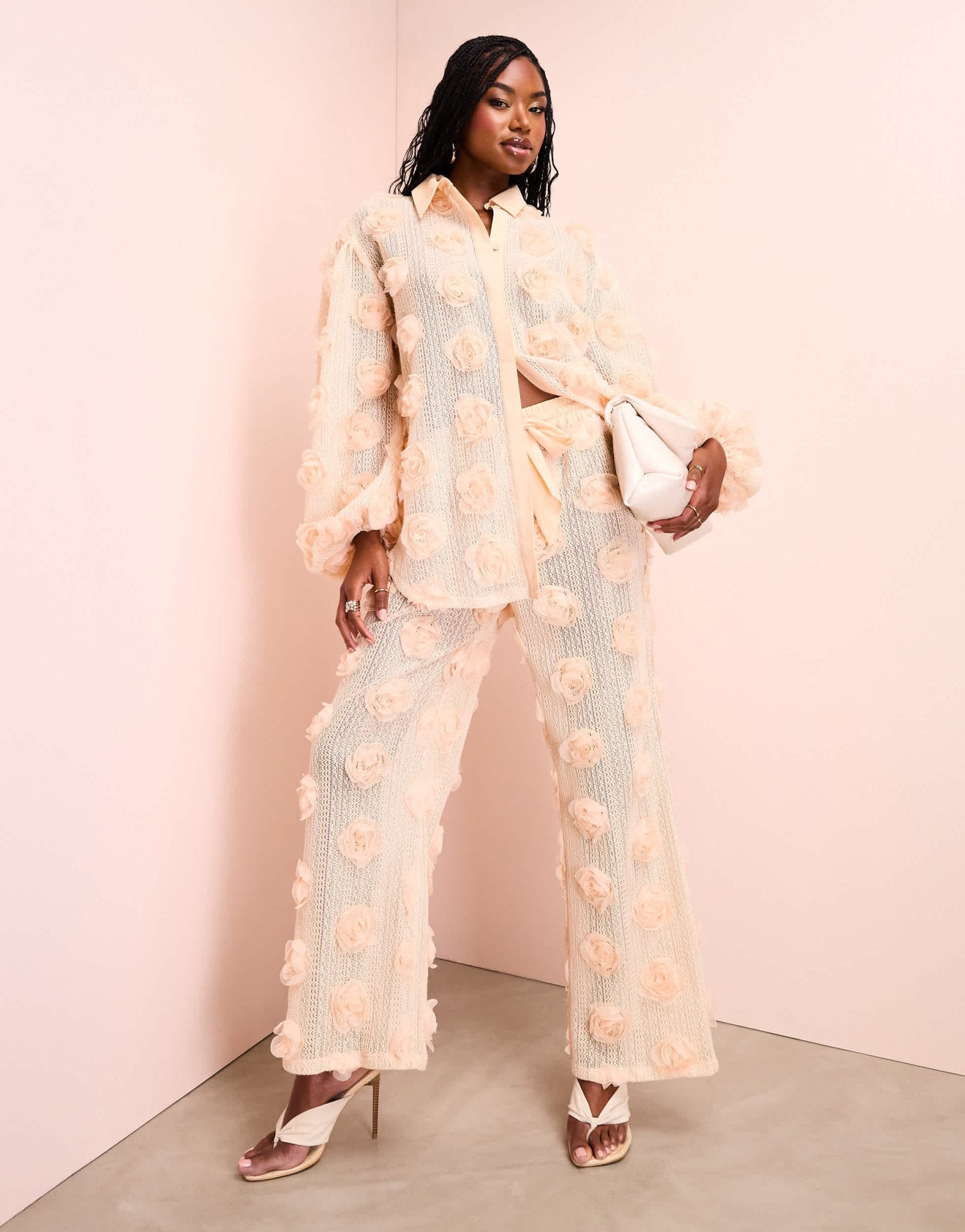ASOS LUXE 3D floral crochet beach trousers in cream - ASOS Sample Sale EU Store