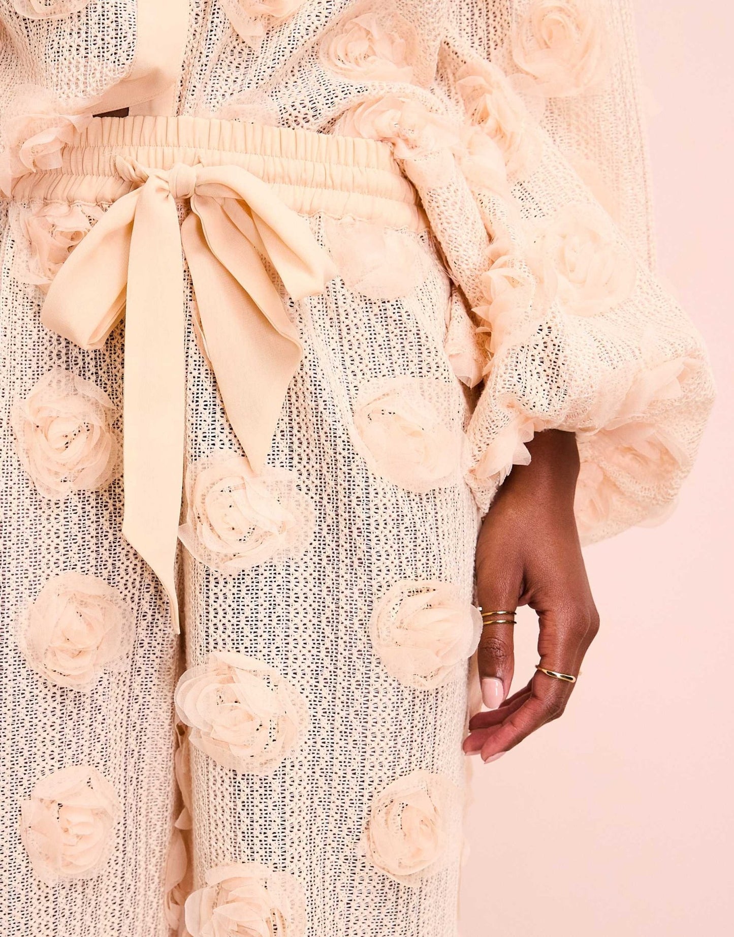 ASOS LUXE 3D floral crochet beach trousers in cream - ASOS Sample Sale EU Store