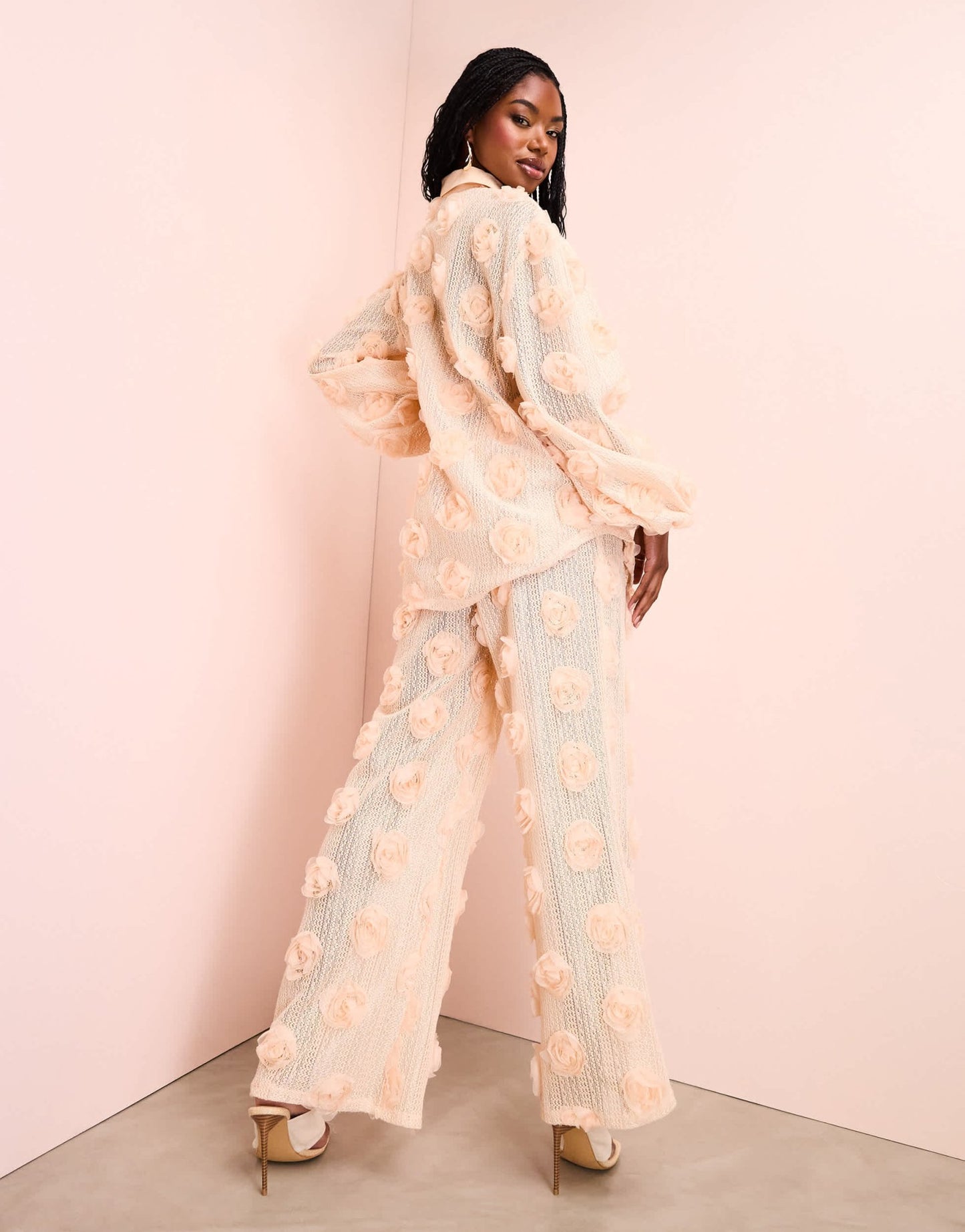 ASOS LUXE 3D floral crochet beach trousers in cream - ASOS Sample Sale EU Store
