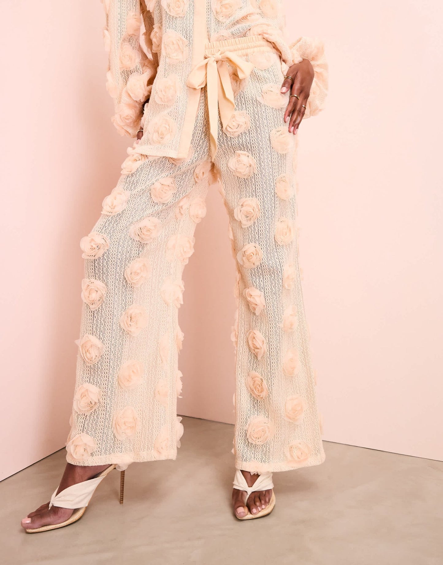 ASOS LUXE 3D floral crochet beach trousers in cream - ASOS Sample Sale EU Store