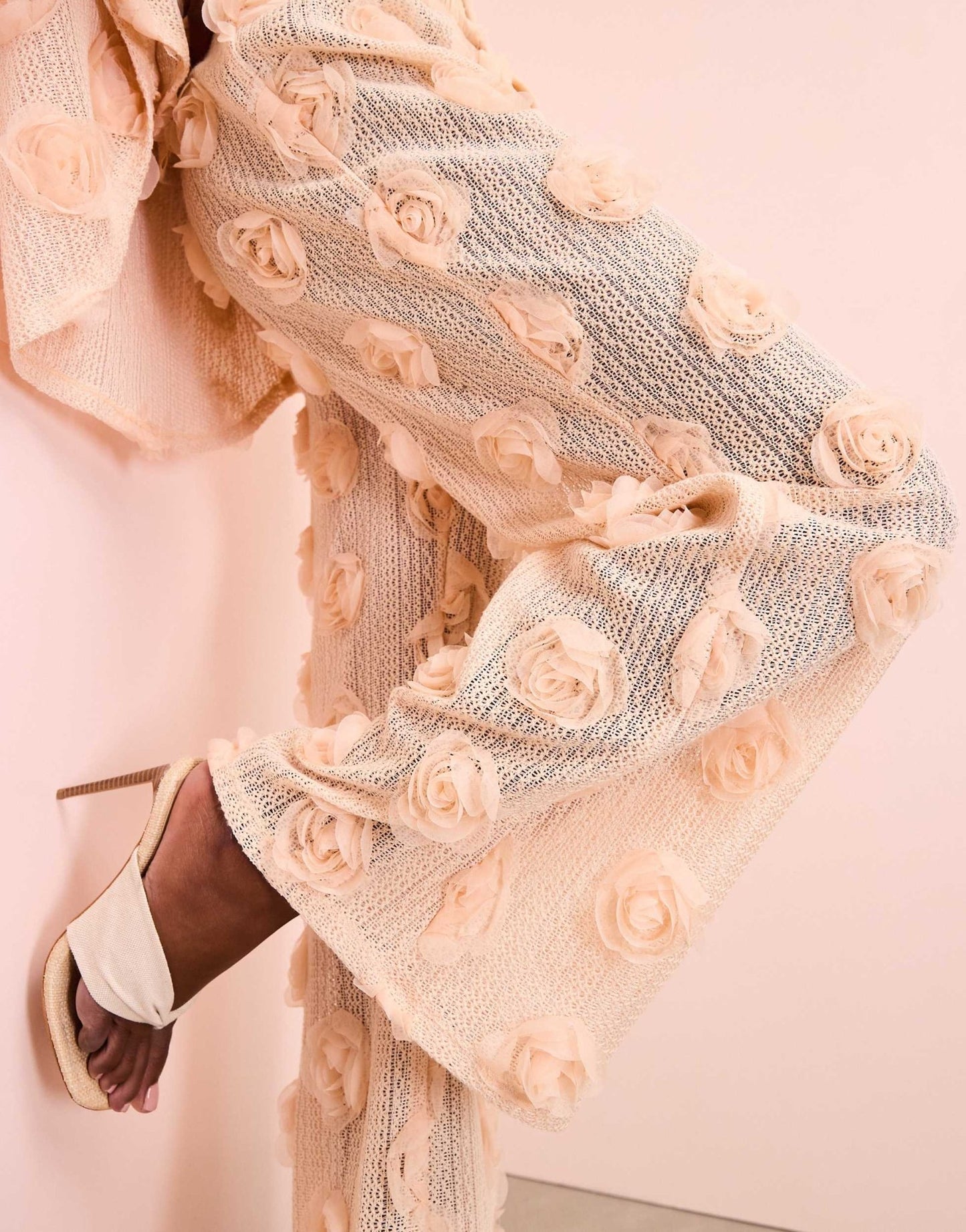 ASOS LUXE 3D floral crochet beach trousers in cream - ASOS Sample Sale EU Store