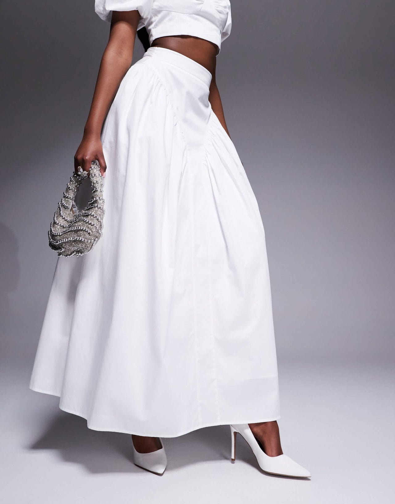 ASOS LUXE co - ord cotton sateen exaggerated maxi skirt with bow back in white - ASOS Sample Sale EU Store