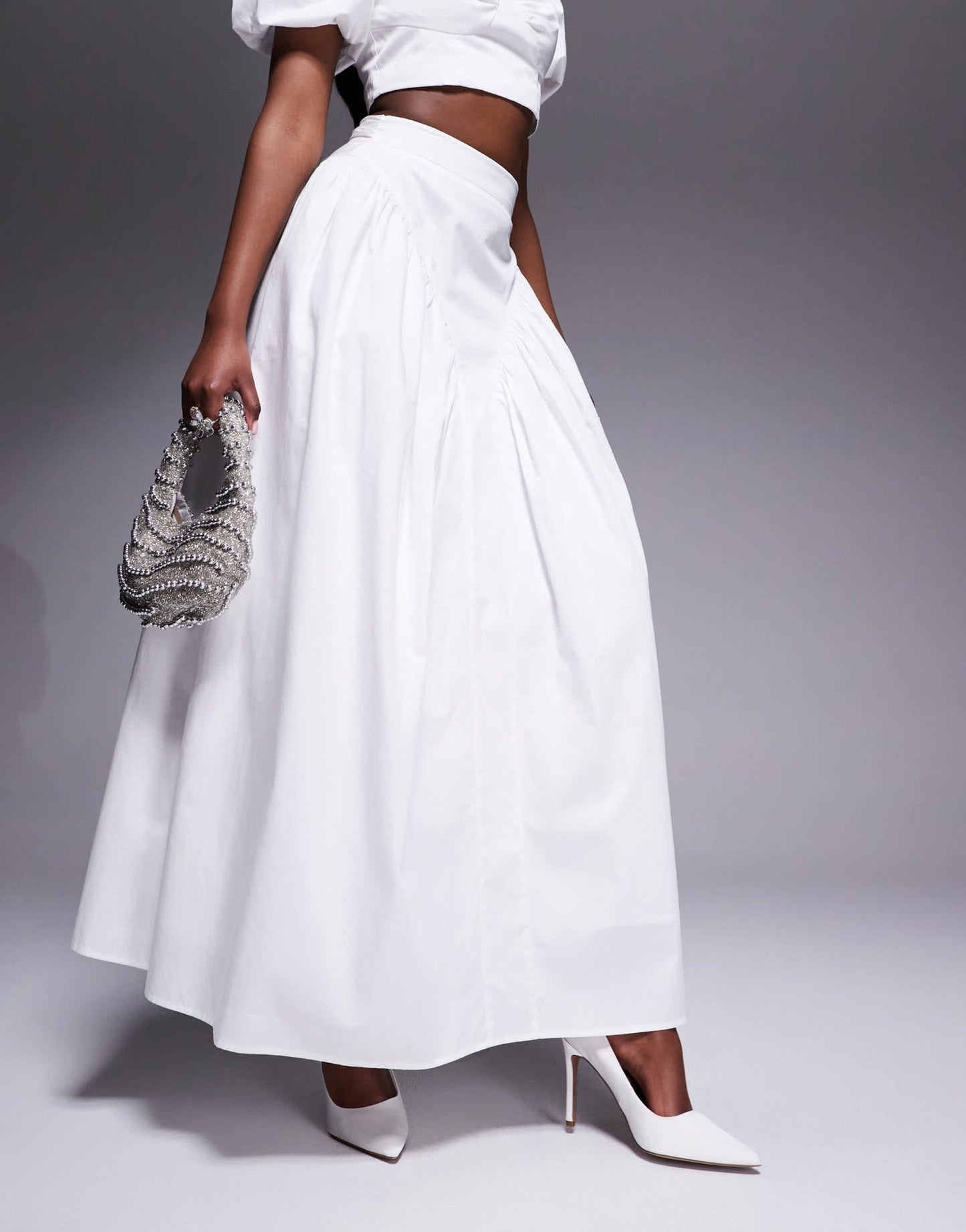 ASOS LUXE co - ord cotton sateen exaggerated maxi skirt with bow back in white - ASOS Sample Sale EU Store