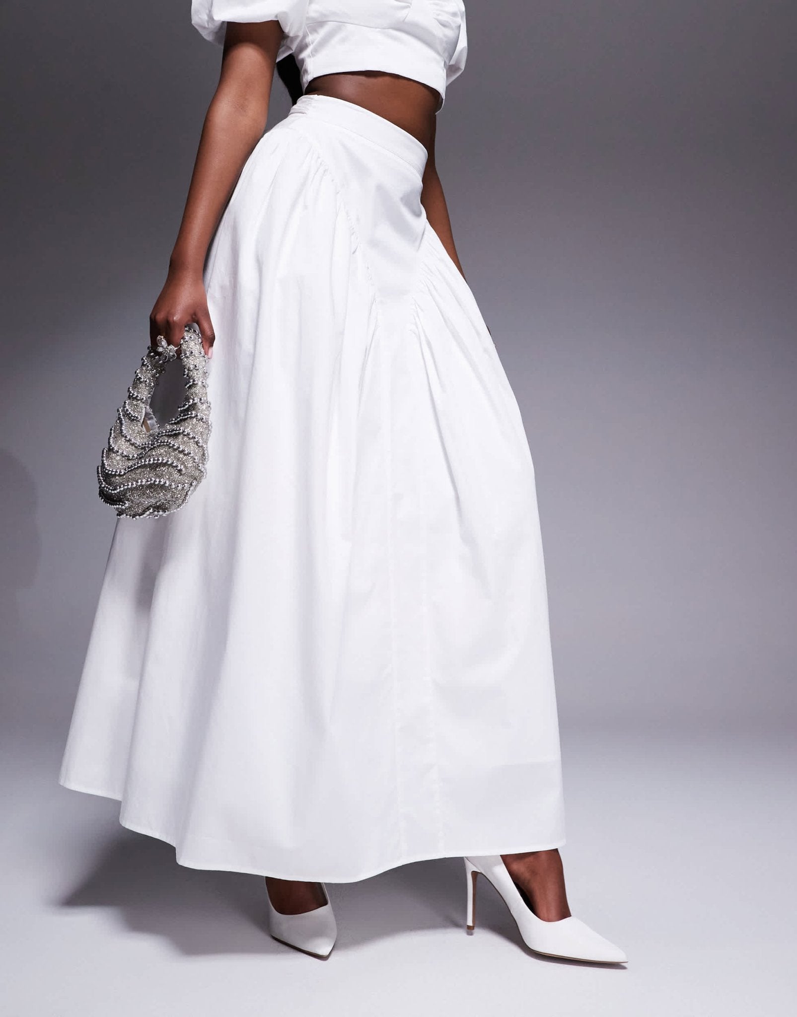 ASOS LUXE co - ord cotton sateen exaggerated maxi skirt with bow back in white - ASOS Sample Sale EU Store
