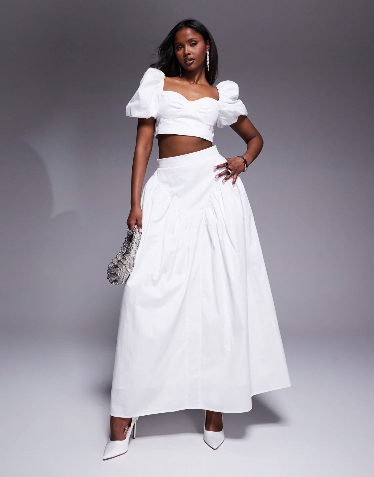 ASOS LUXE co - ord cotton sateen exaggerated maxi skirt with bow back in white - ASOS Sample Sale EU Store