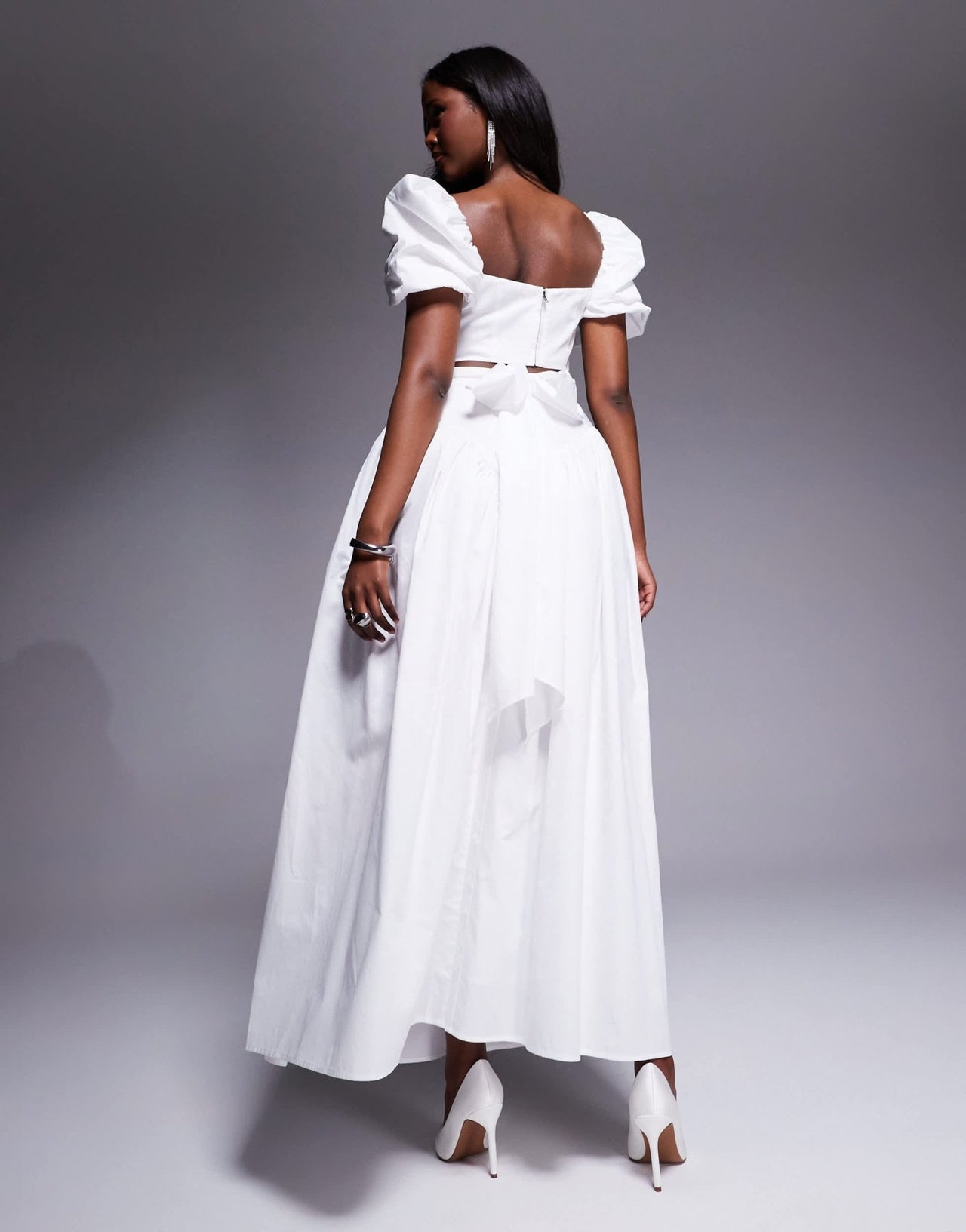 ASOS LUXE co - ord cotton sateen exaggerated maxi skirt with bow back in white - ASOS Sample Sale EU Store