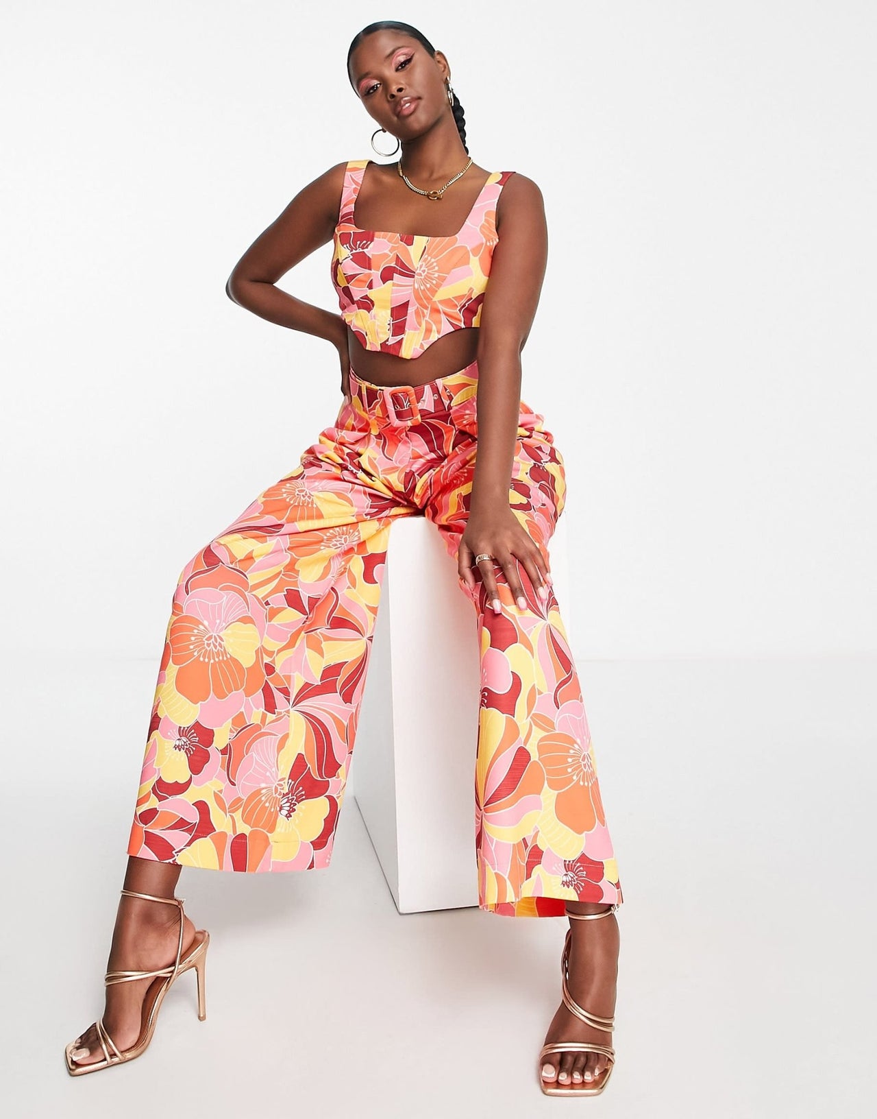 ASOS LUXE co - ord crop square neck top in bright floral print - ASOS Sample Sale EU Store
