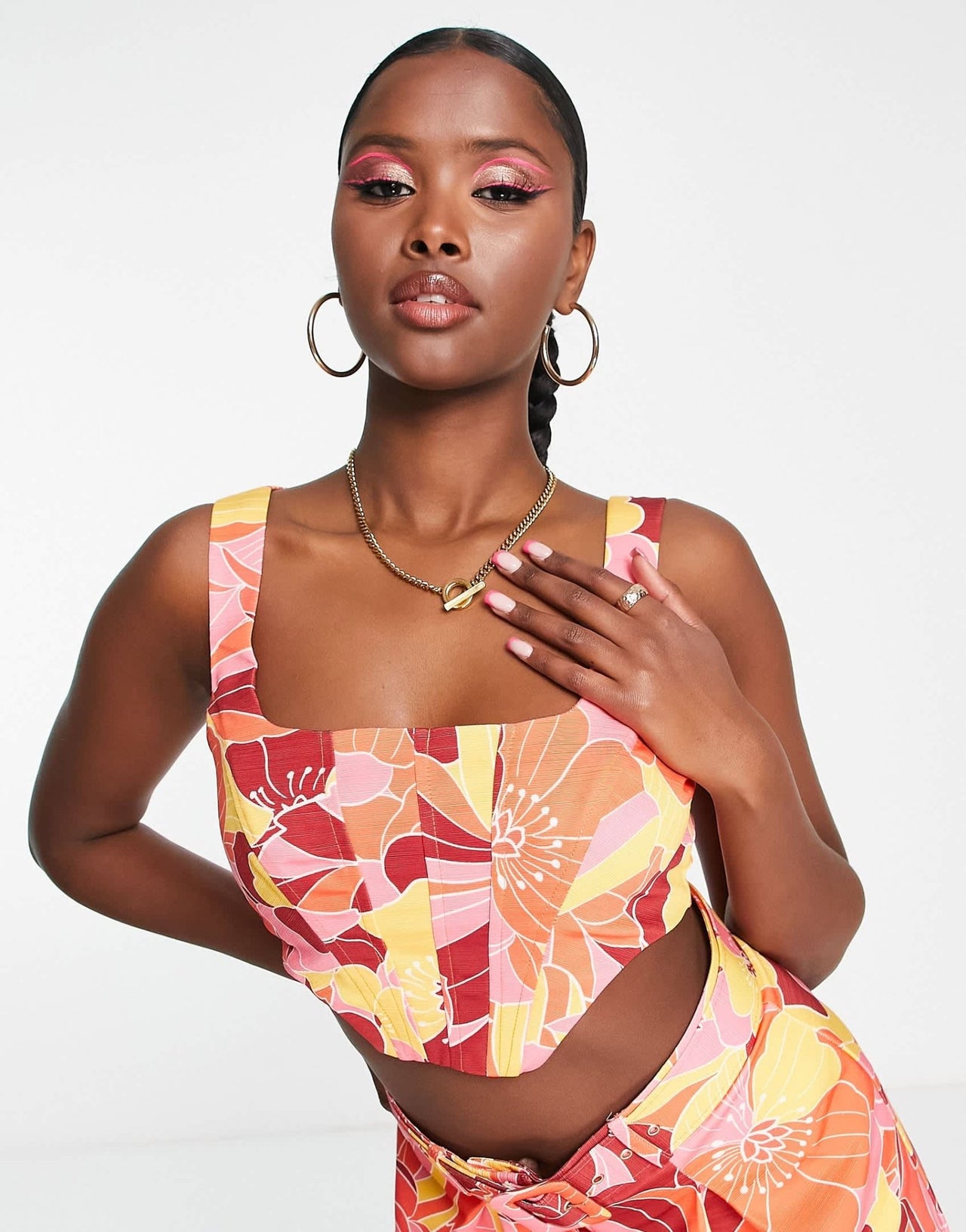 ASOS LUXE co - ord crop square neck top in bright floral print - ASOS Sample Sale EU Store
