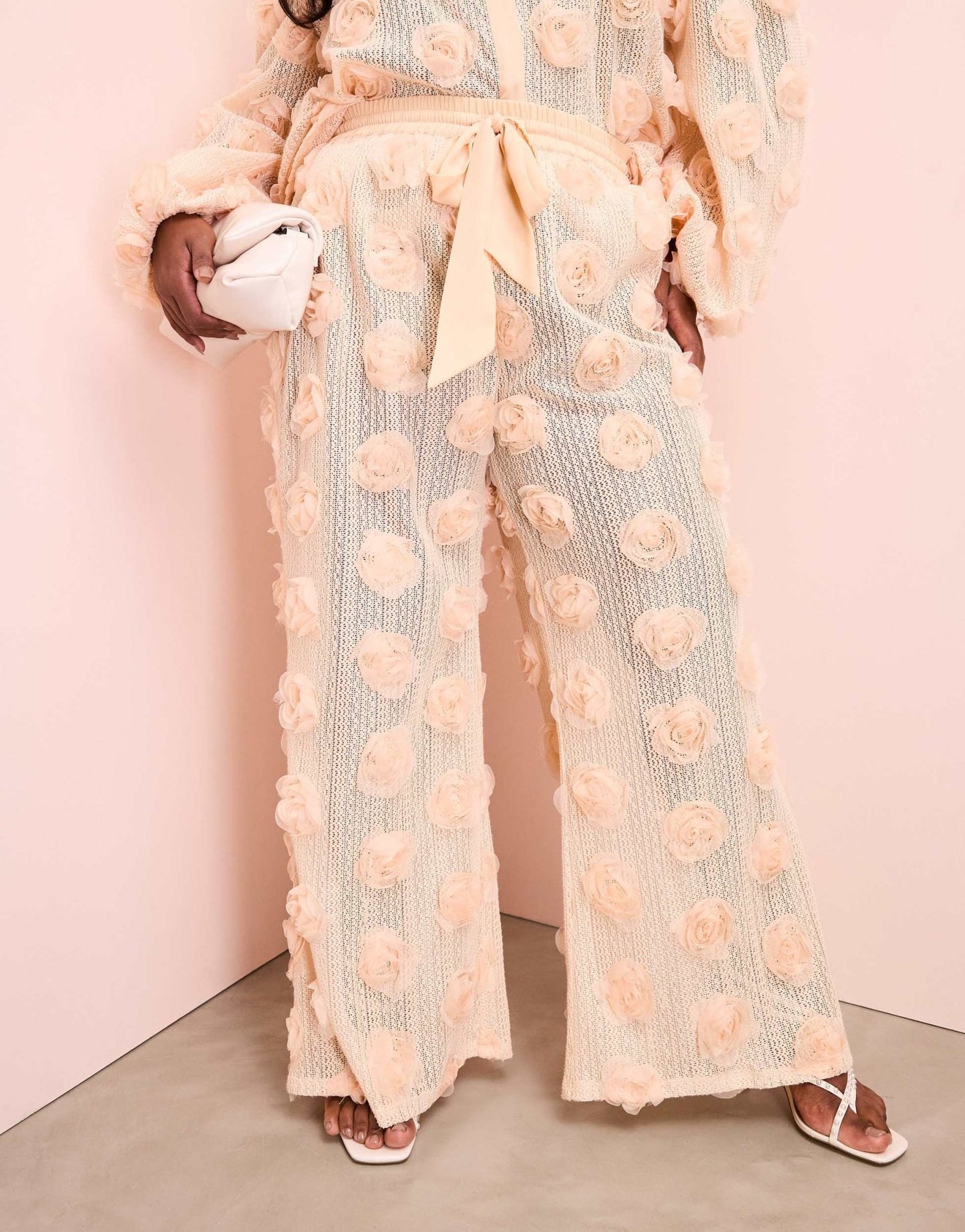 ASOS LUXE Curve 3D floral crochet beach trousers in cream - ASOS Sample Sale EU Store