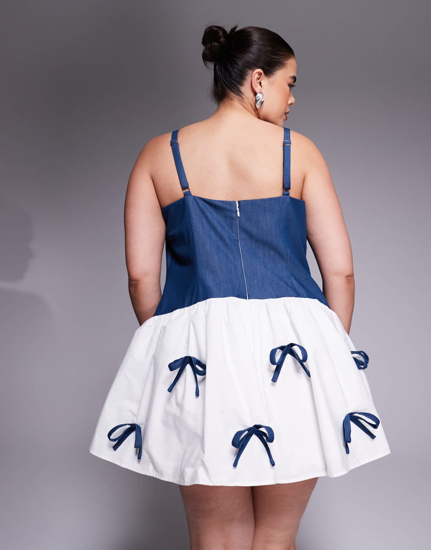 ASOS LUXE Curve chambray mini dress with bow detail and contrast poplin skirt in blue - ASOS Sample Sale EU Store