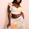 Coordinato bralette arricciata con maniche a strati trasparenti in stampa cartolina ASOS LUXE Curve