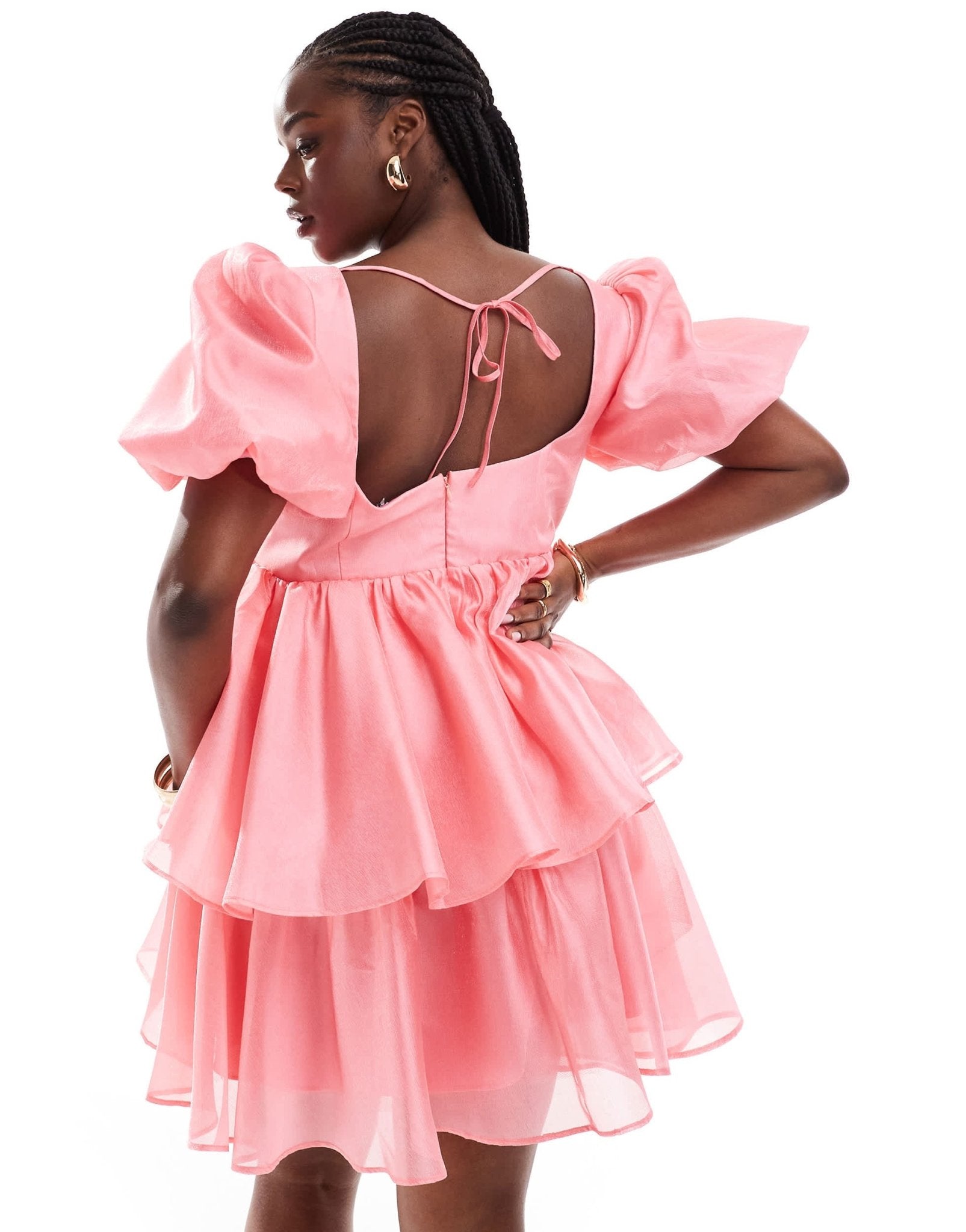 ASOS LUXE Curve organza baby doll skater mini dress in pink - ASOS Sample Sale EU Store