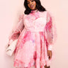 Vestito swing in organza con fiocco al collo ASOS LUXE Curve in stampa floreale