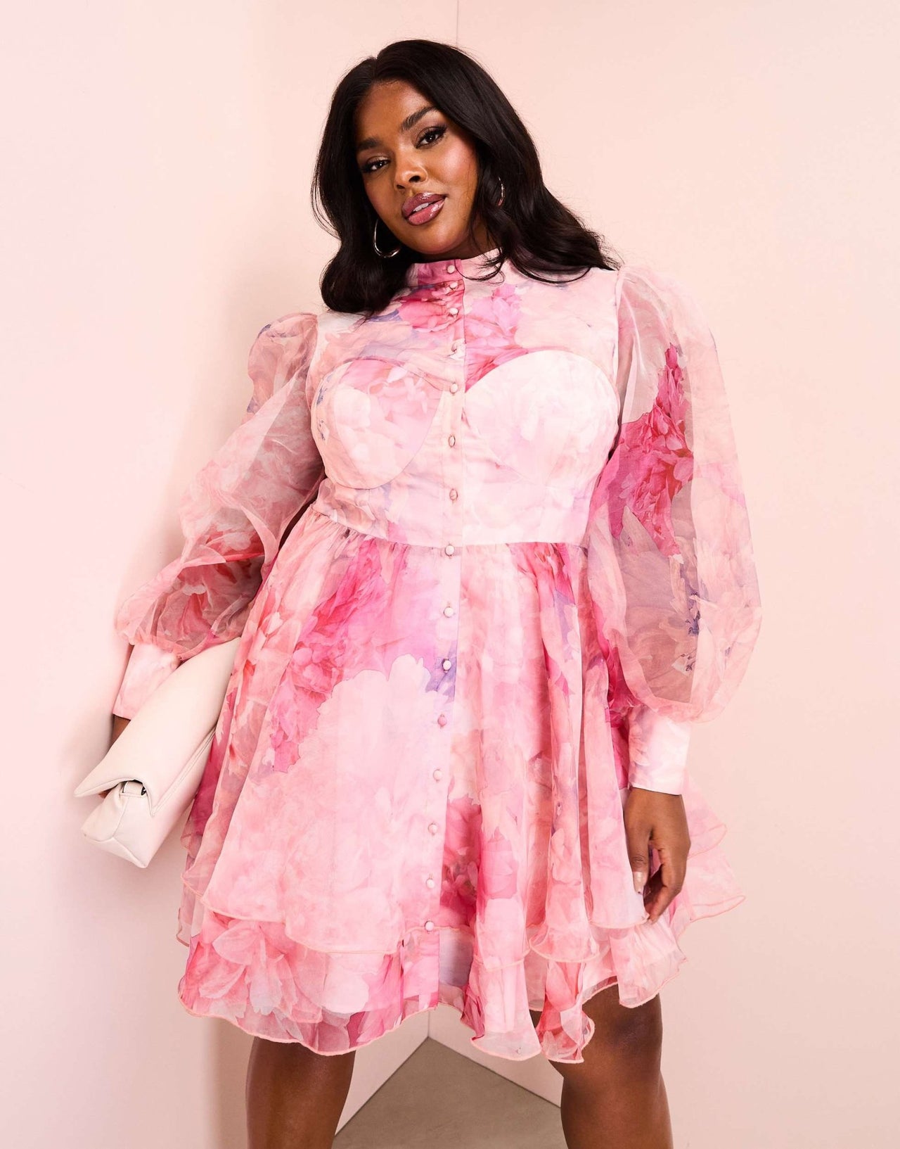 ASOS LUXE Curve organza swing dress with pussybow in floral print - ASOS Sample Sale EU Store