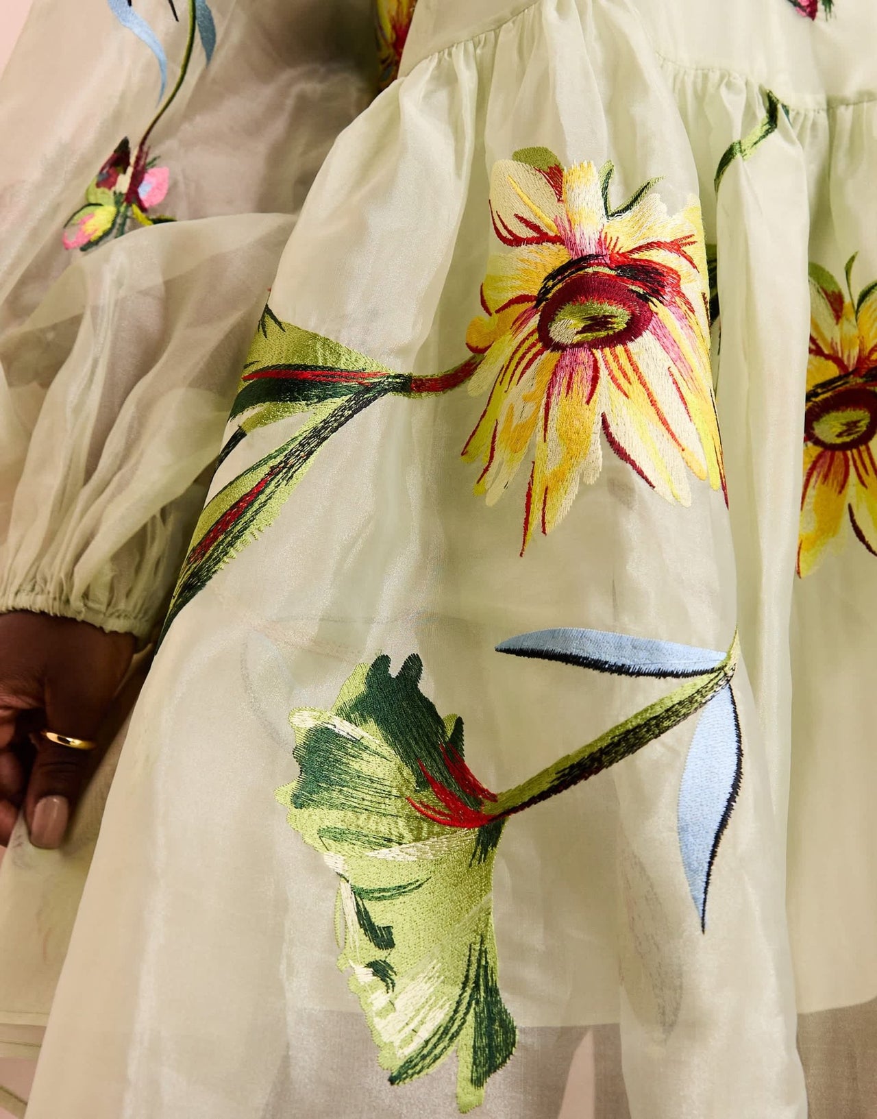 ASOS LUXE Curve oversized organza mini smock dress with floral embroidery in green - ASOS Sample Sale EU Store