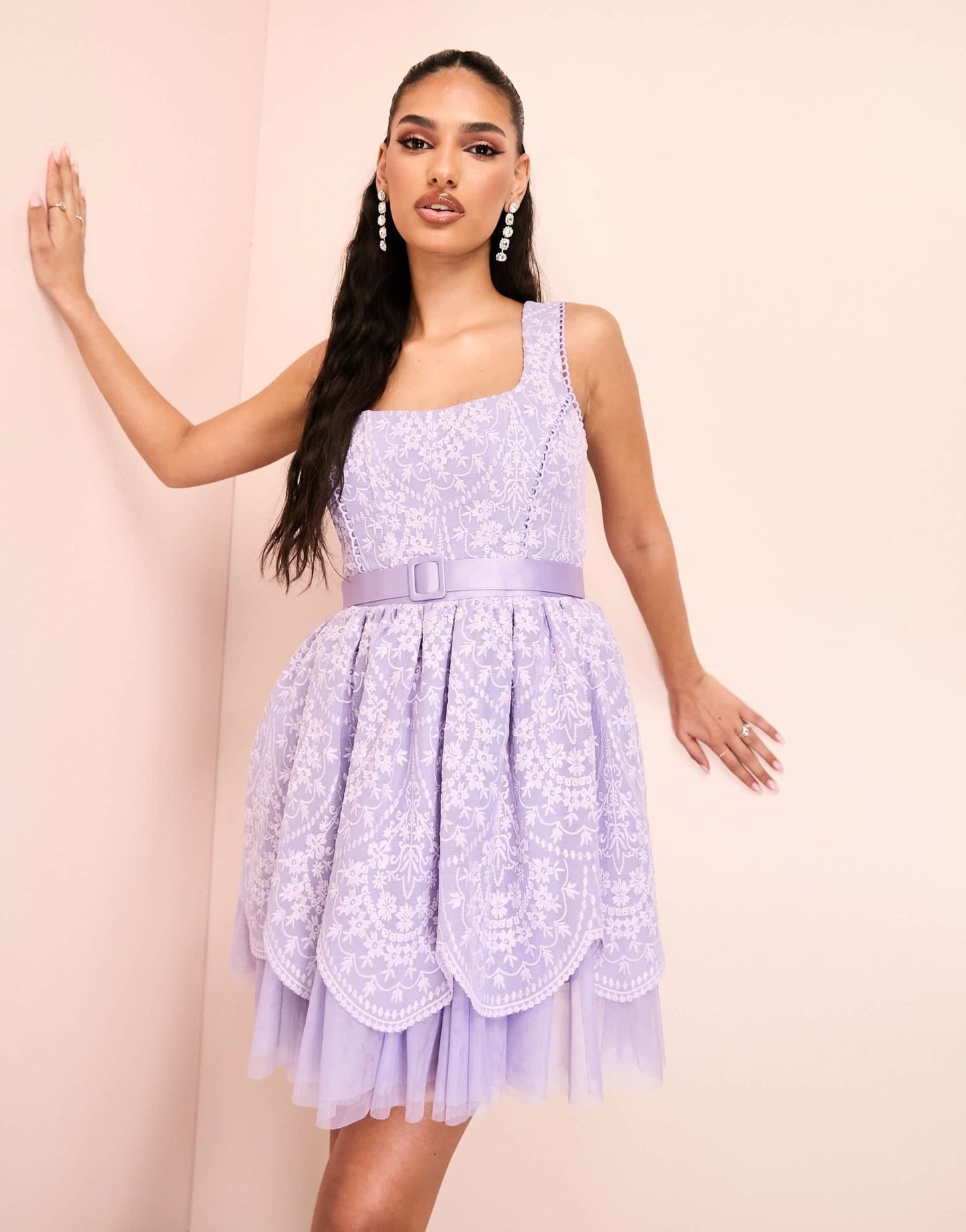 ASOS LUXE embroidered corset exaggerated tulle mini dress in purple - ASOS Sample Sale EU Store