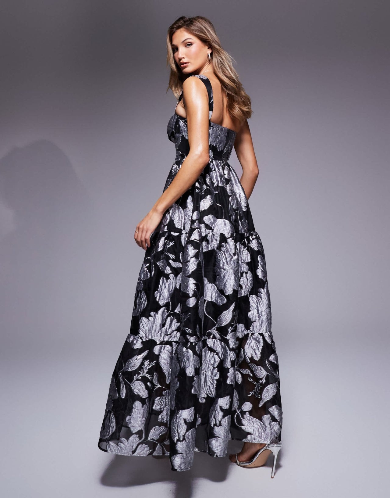 ASOS LUXE jacquard corseted strappy maxi dress in mono floral - ASOS Sample Sale EU Store