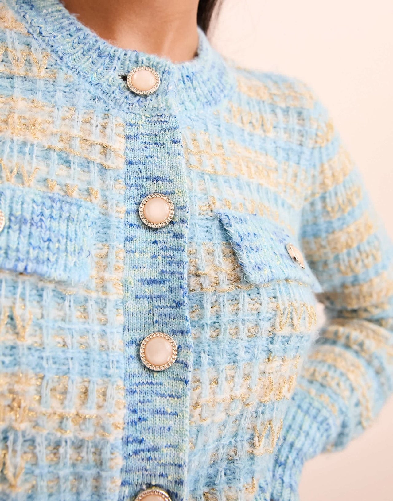 ASOS LUXE knitted cardigan with embellished buttons in blue and gold - ASOS Sample Sale EU Store