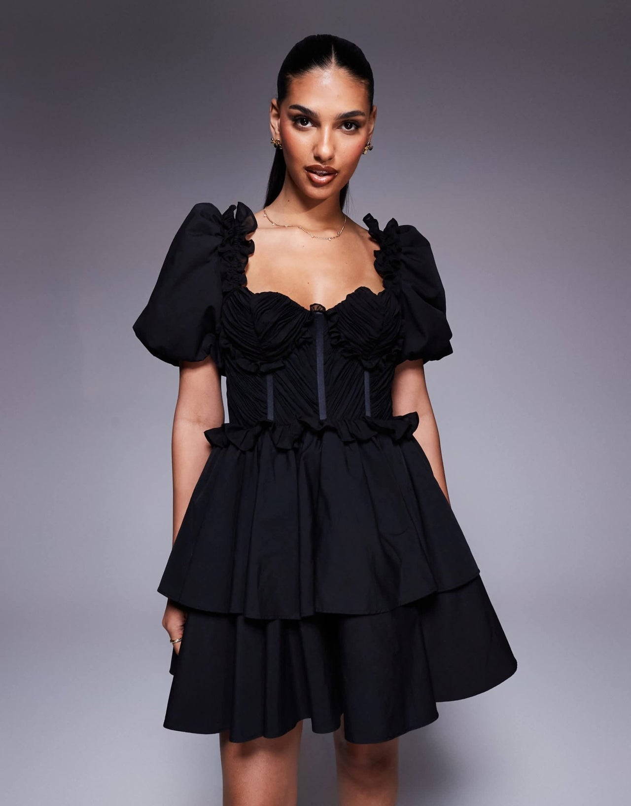 ASOS LUXE organza and poplin mix heart bust mini dress black - ASOS Sample Sale EU Store