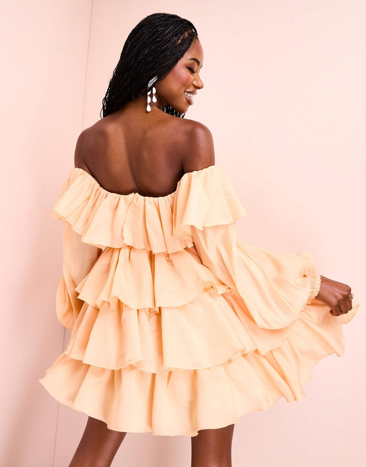 ASOS LUXE organza ruffle mini dress with tiered skirt in apricot - ASOS Sample Sale EU Store