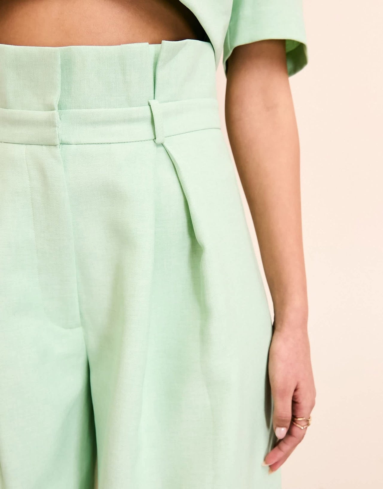 ASOS LUXE paper bag wide leg trouser in green - ASOS Sample Sale EU Store