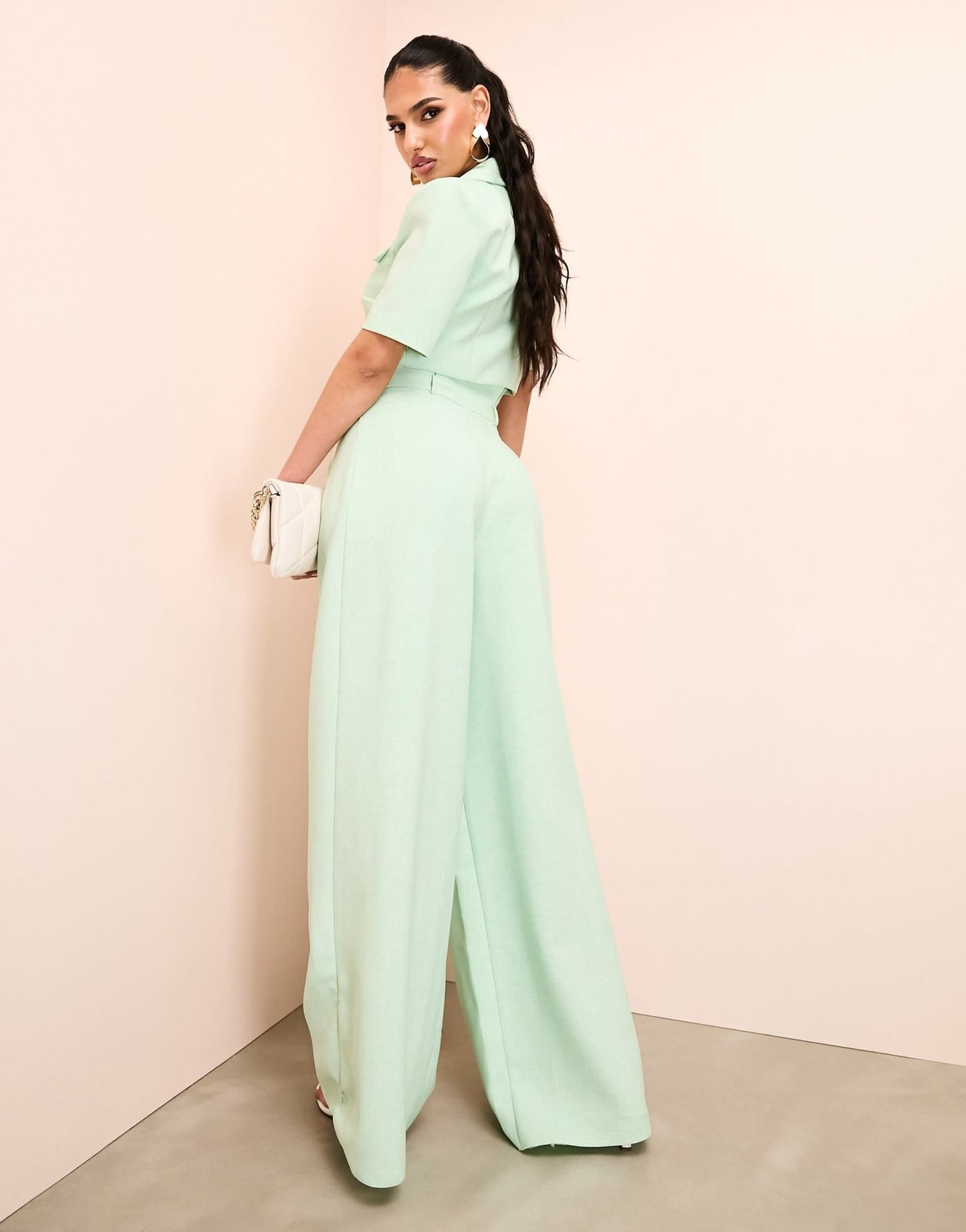 ASOS LUXE paper bag wide leg trouser in green - ASOS Sample Sale EU Store