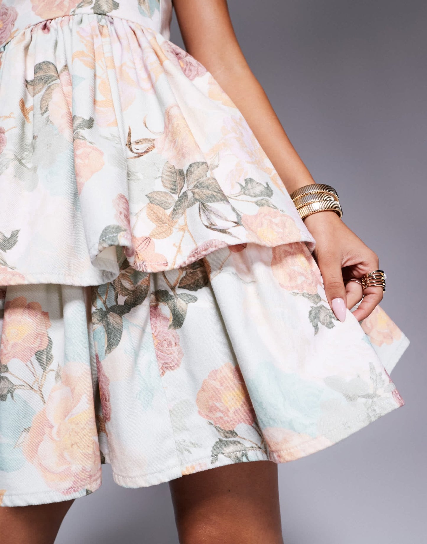 ASOS LUXE printed denim baby doll mini dress in rose print - ASOS Sample Sale EU Store