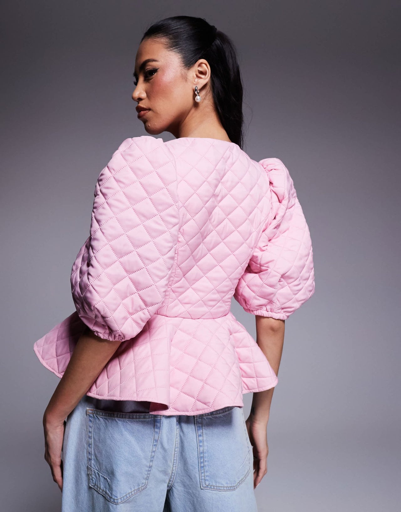 ASOS LUXE quilted bow front puff sleeve top in pink - ASOS Sample Sale EU Store