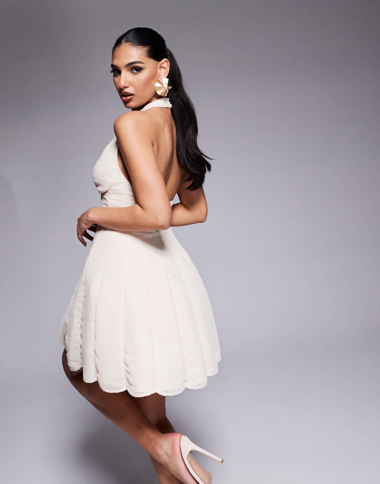 ASOS LUXE ruched halter mini dress in cream - ASOS Sample Sale EU Store