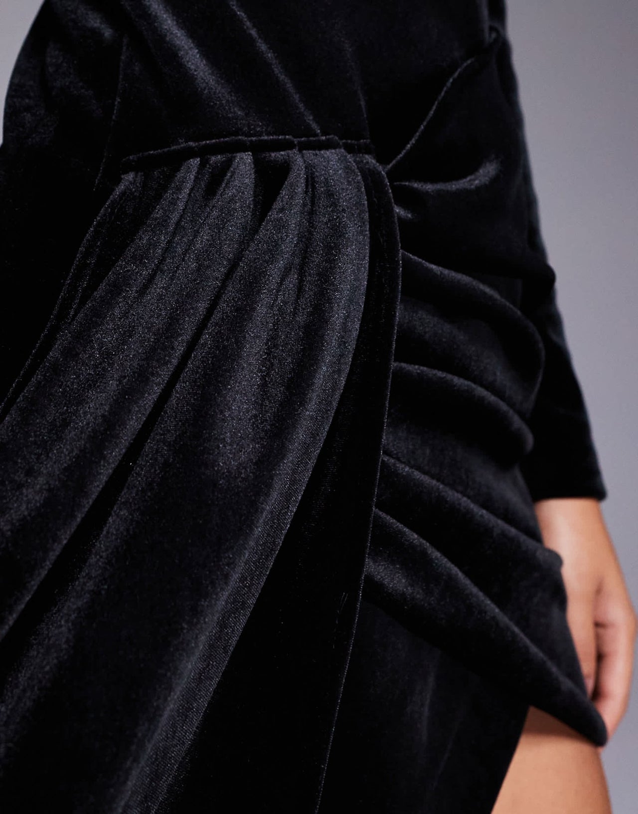 ASOS LUXE velvet bow detailed draped mini dress in black - ASOS Sample Sale EU Store