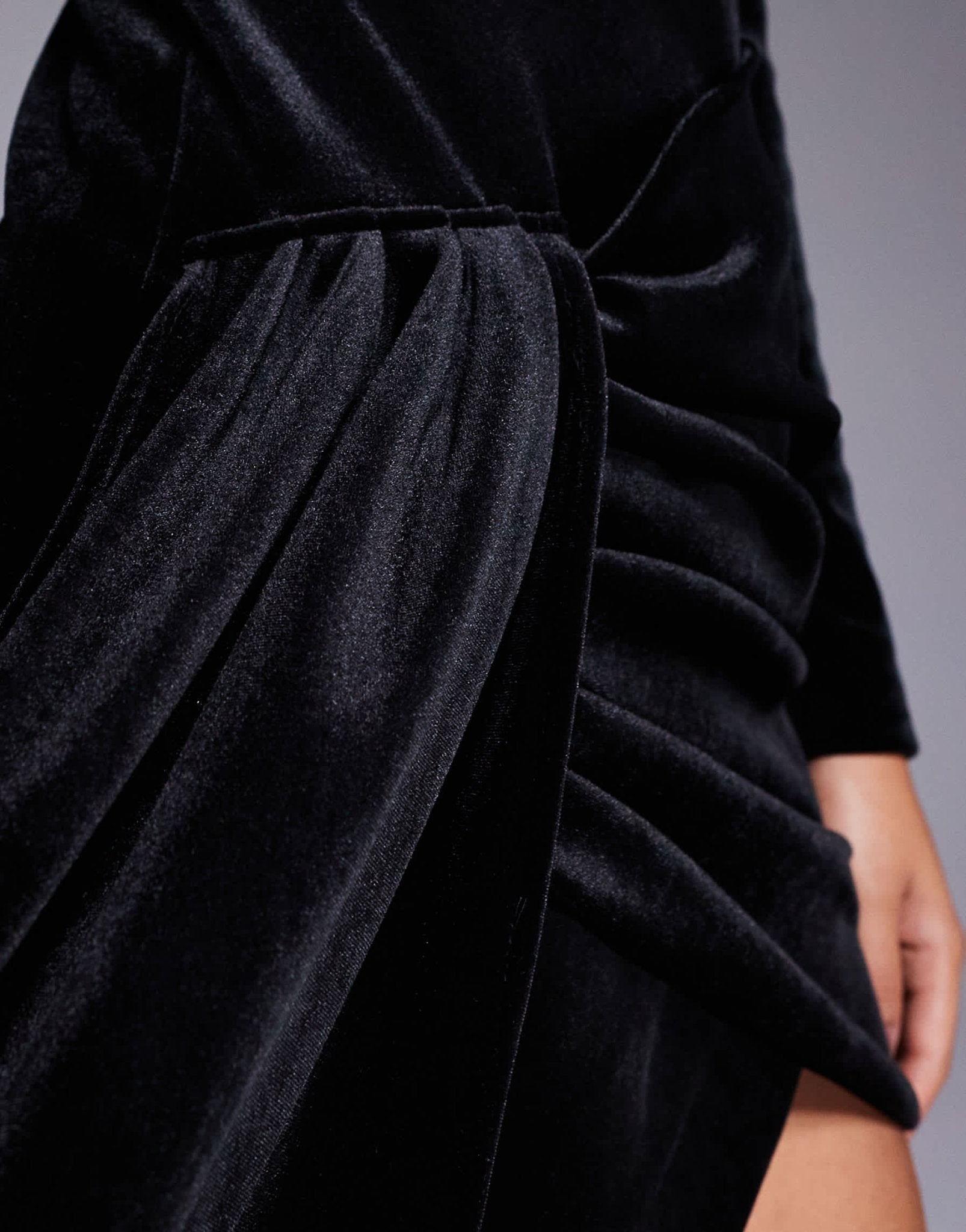 ASOS LUXE velvet bow detailed draped mini dress in black - ASOS Sample Sale EU Store