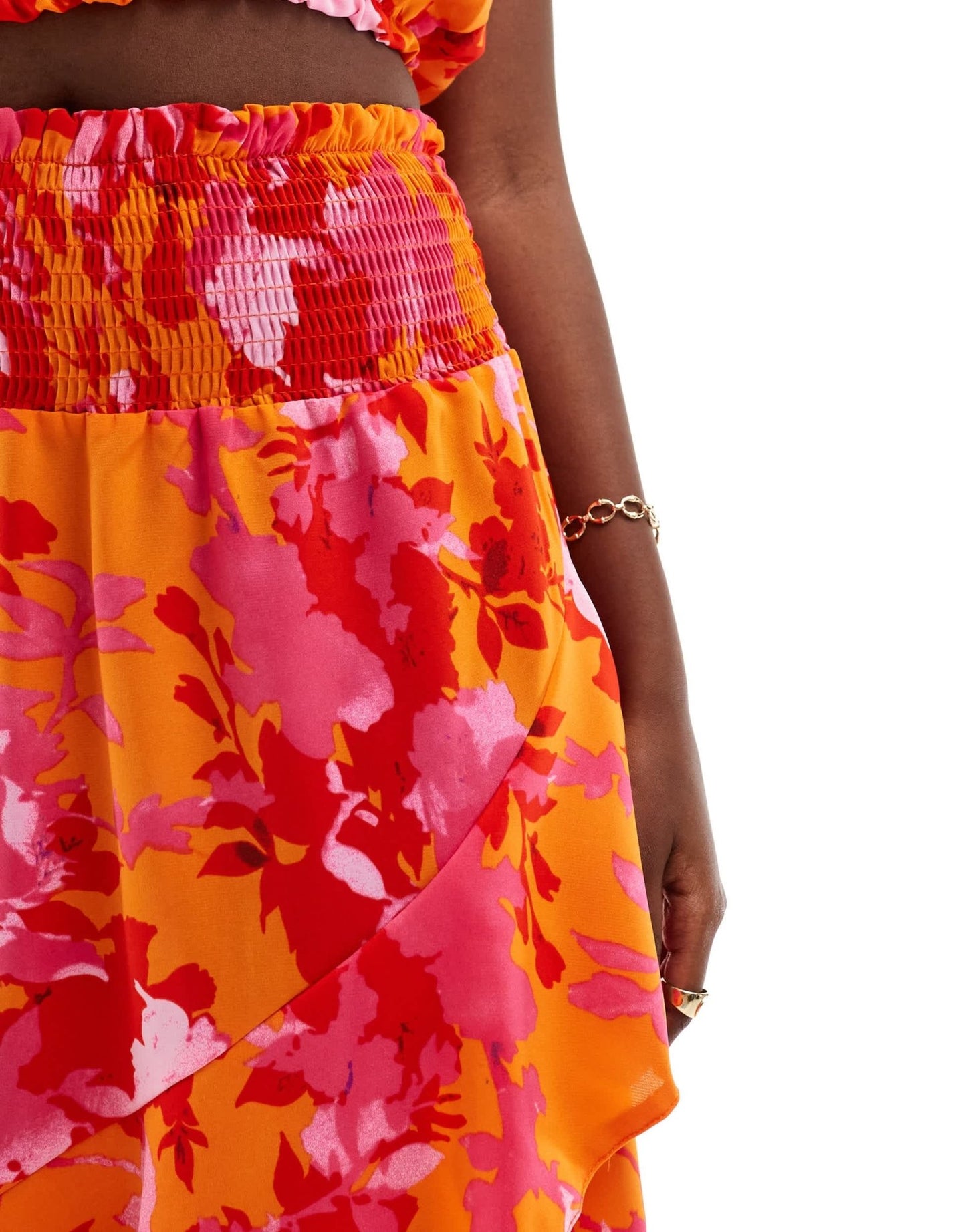 AX Paris ruffle trim midi skirt co - ord in orange and pink floral - ASOS Sample Sale EU Store