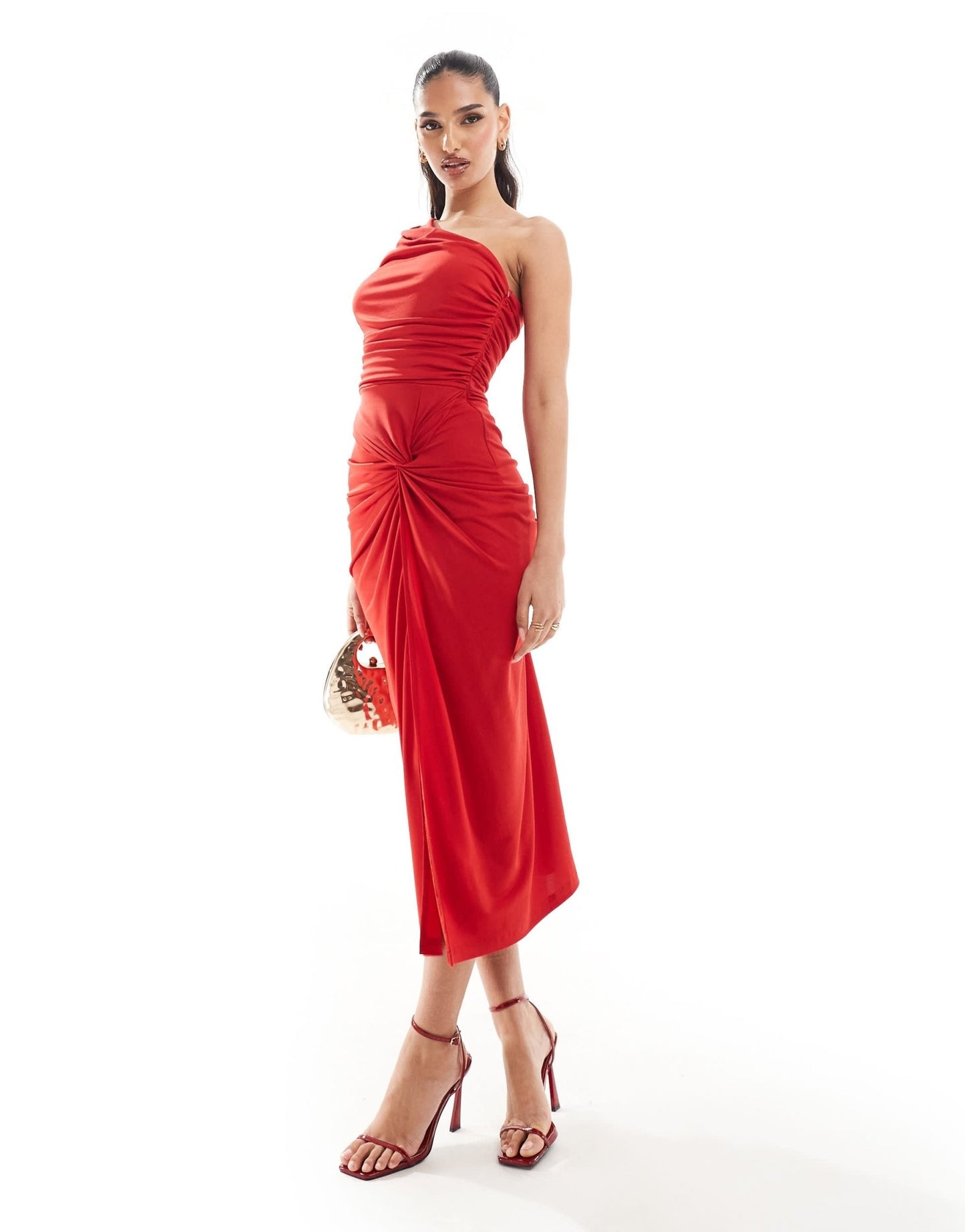 AX Paris slinky one shoulder knot detail maxi dress in red - ASOS Sample Sale EU Store