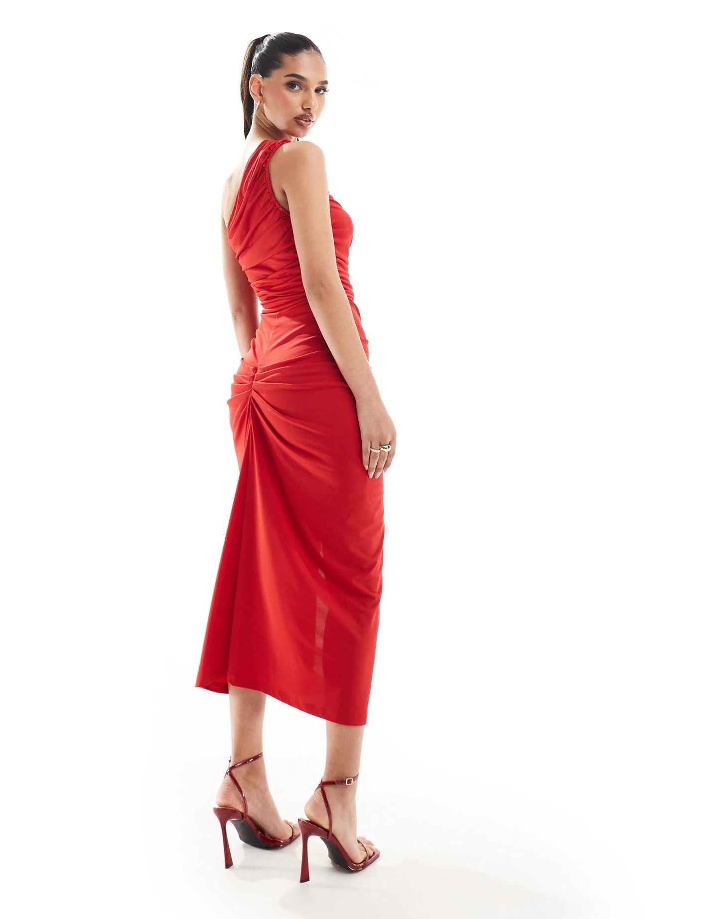 AX Paris slinky one shoulder knot detail maxi dress in red - ASOS Sample Sale EU Store