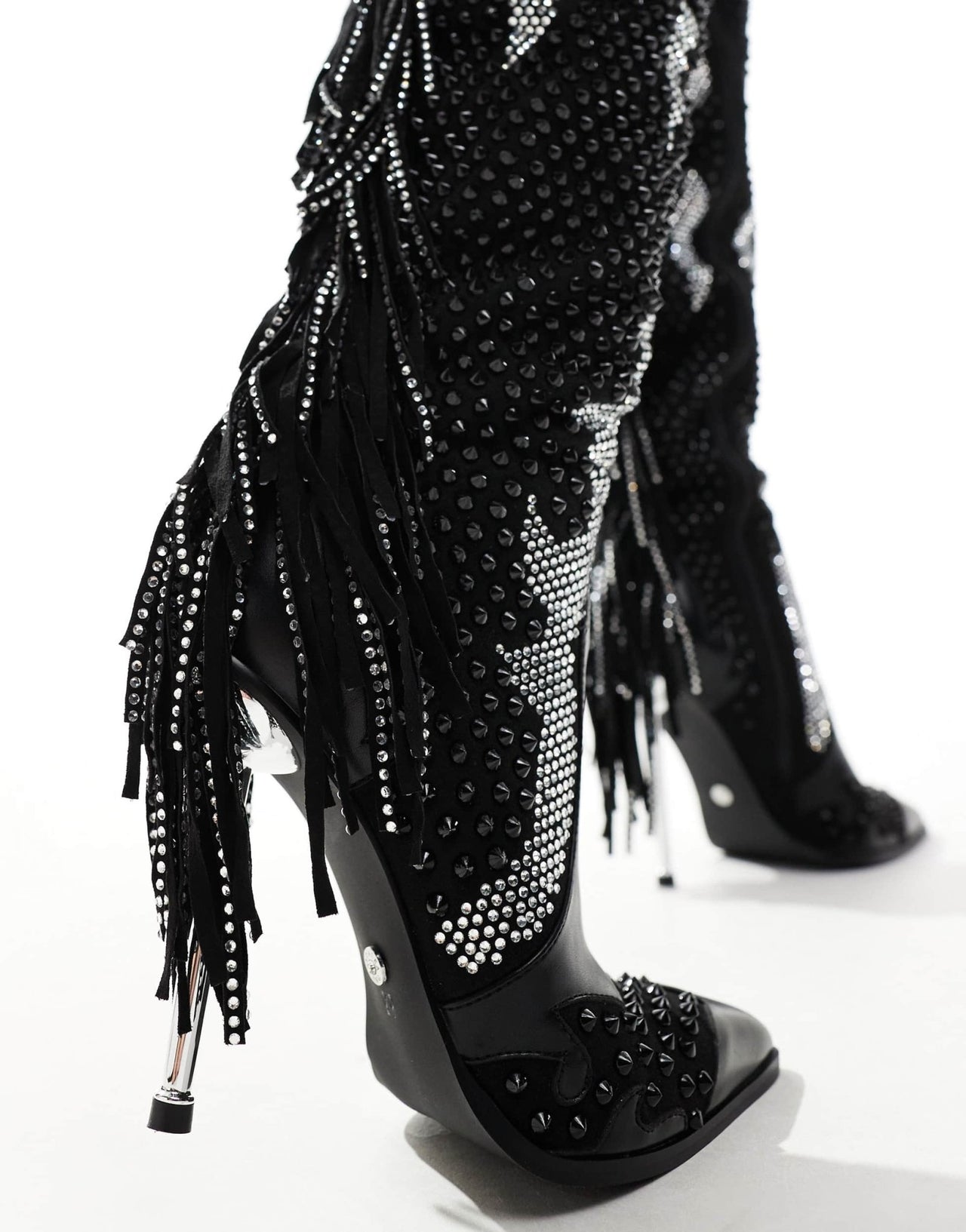 Azalea Wang Crewe over the knee western boots in black embellished - ASOS Sample Sale EU Store