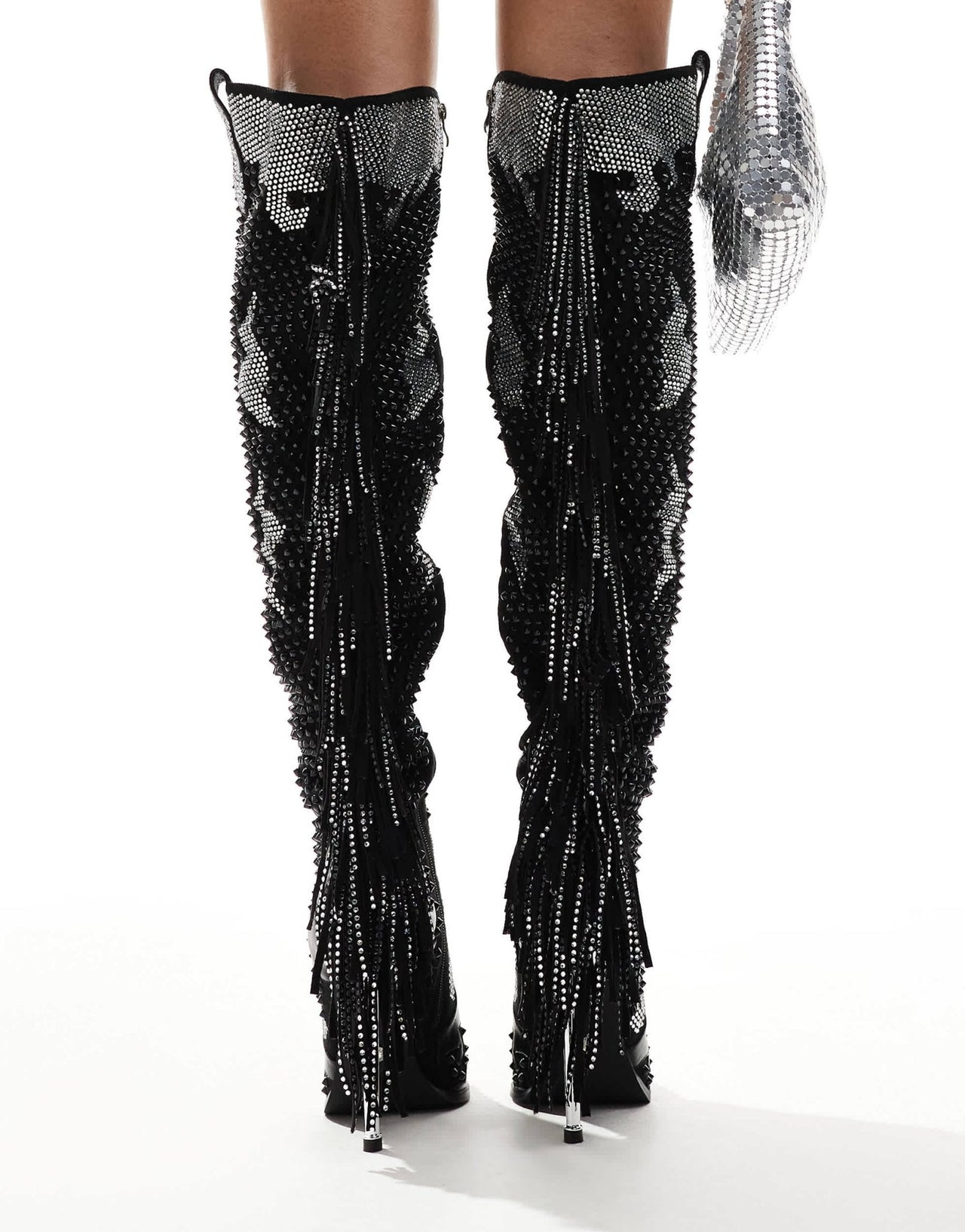 Azalea Wang Crewe over the knee western boots in black embellished - ASOS Sample Sale EU Store