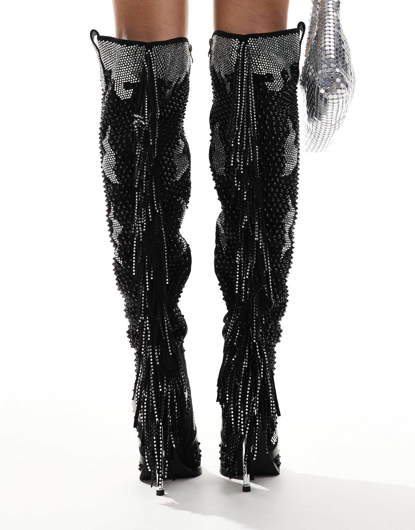 Azalea Wang Crewe over the knee western boots in black embellished - ASOS Sample Sale EU Store