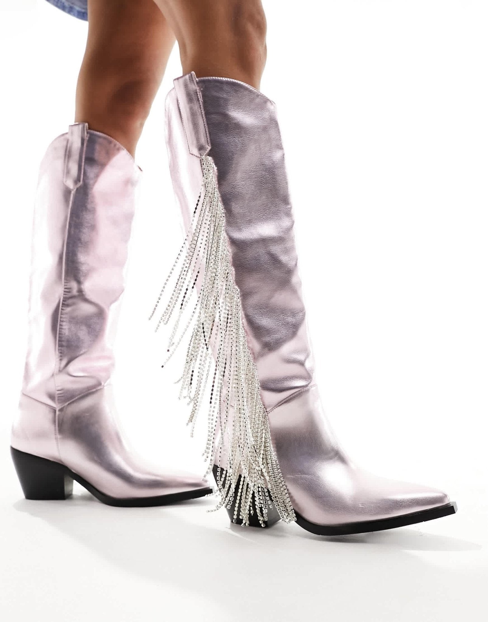 Azalea Wang Joydistrict tassled metallic western boot in pink - ASOS Sample Sale EU Store