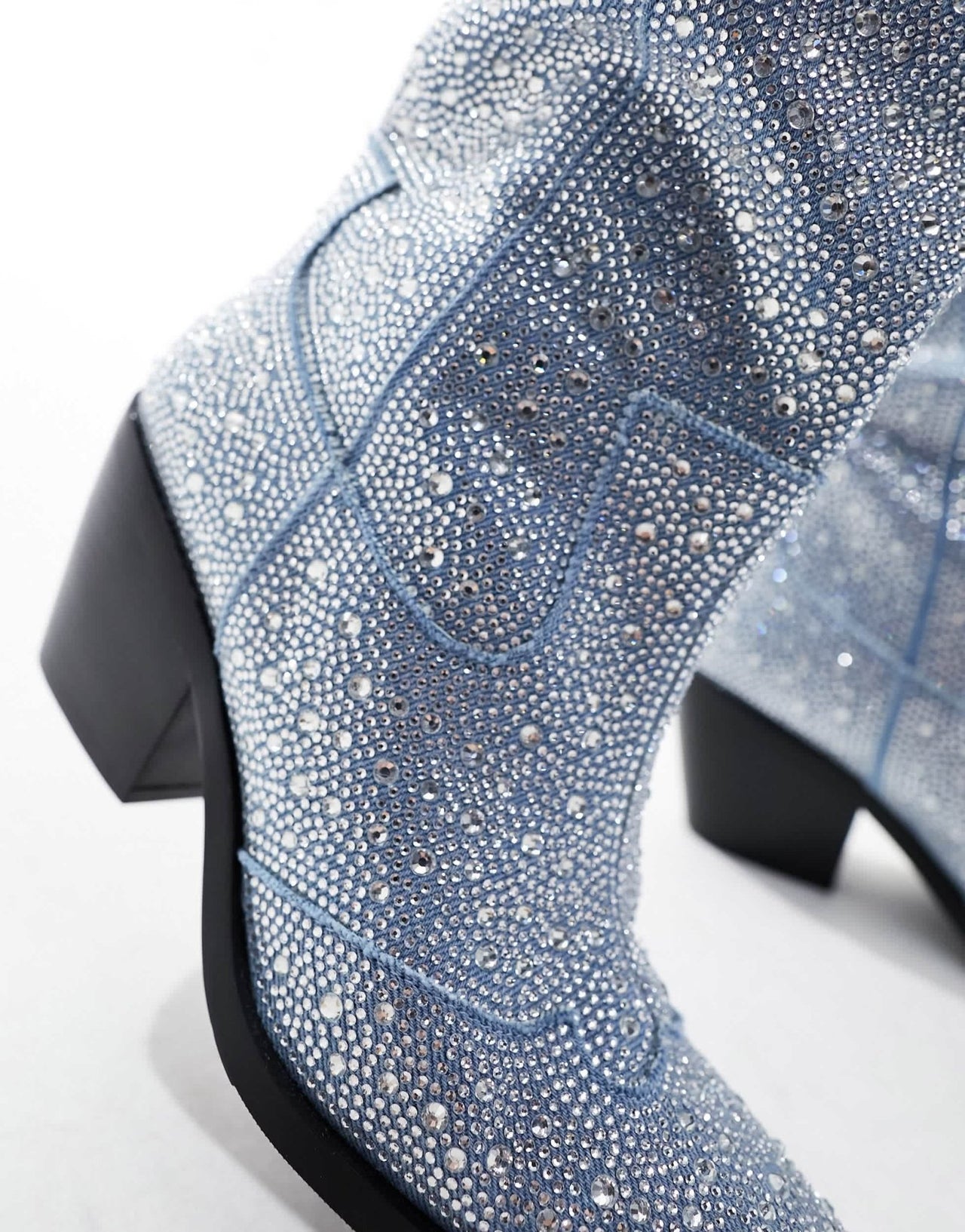 Azalea Wang Louella western knee boot in embellished denim - ASOS Sample Sale EU Store