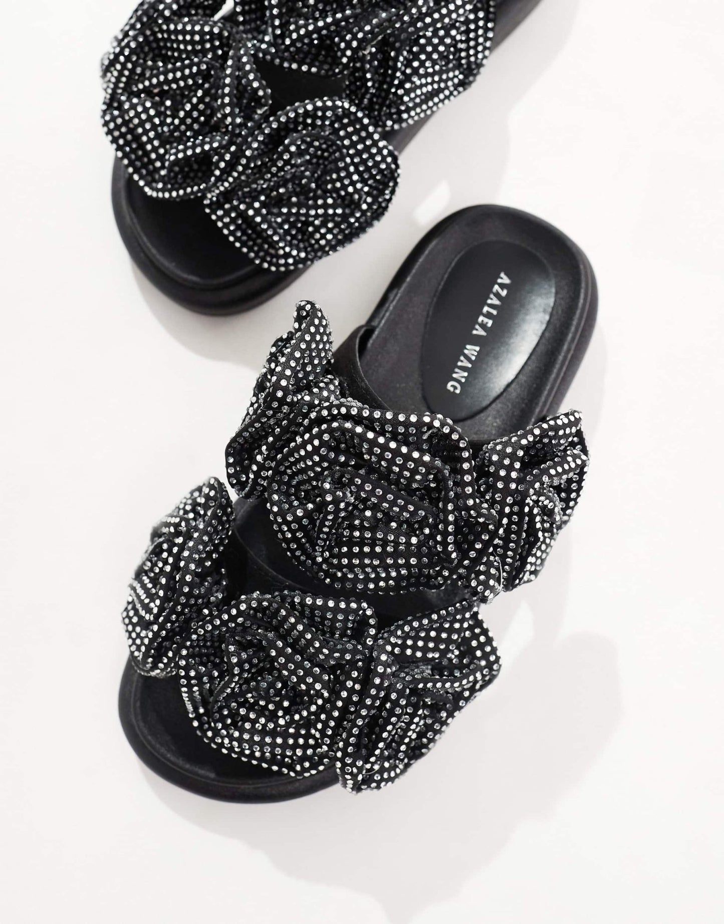 Azalea Wang Stillwater embellished rosette sandal in black - ASOS Sample Sale EU Store