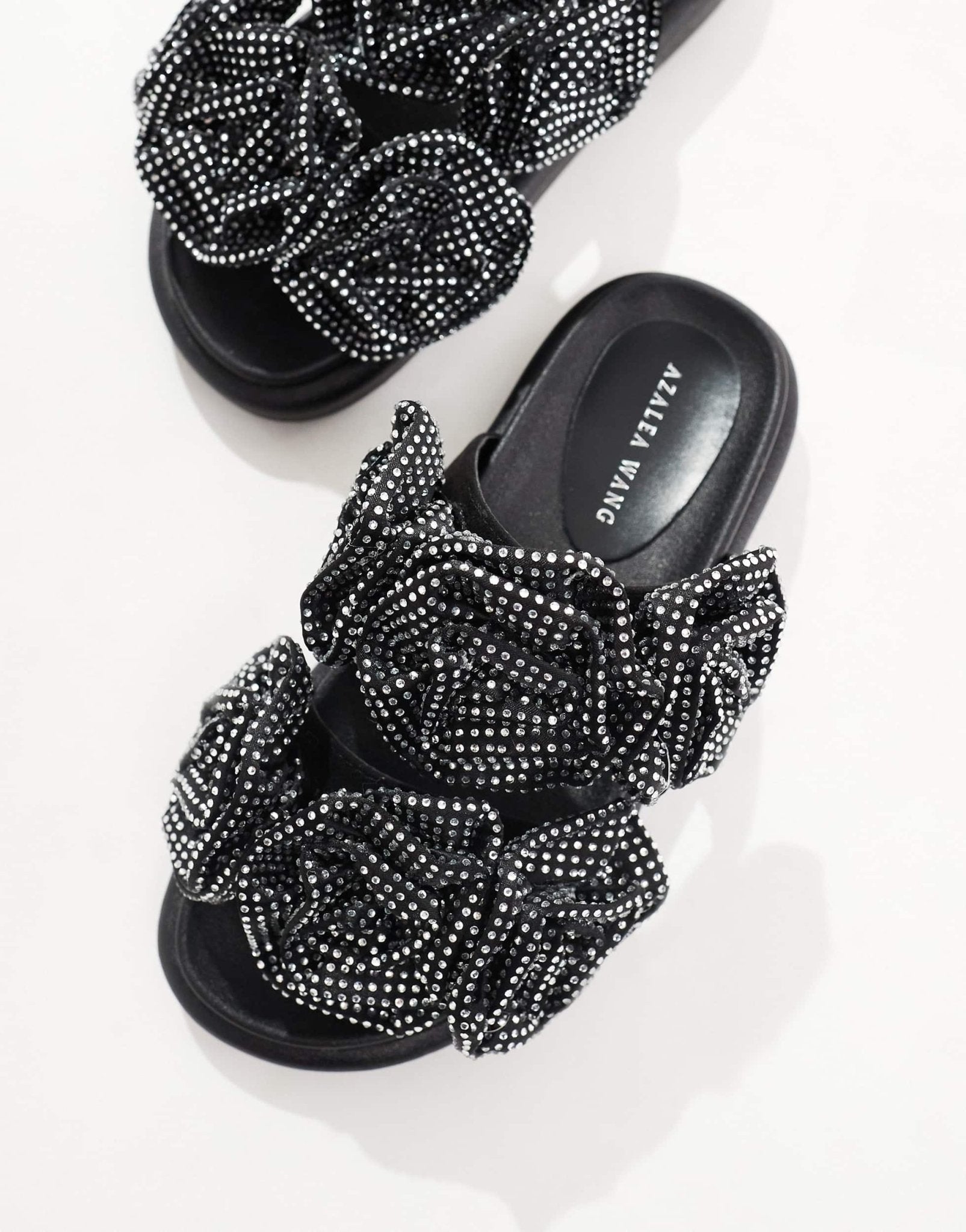 Azalea Wang Stillwater embellished rosette sandal in black - ASOS Sample Sale EU Store
