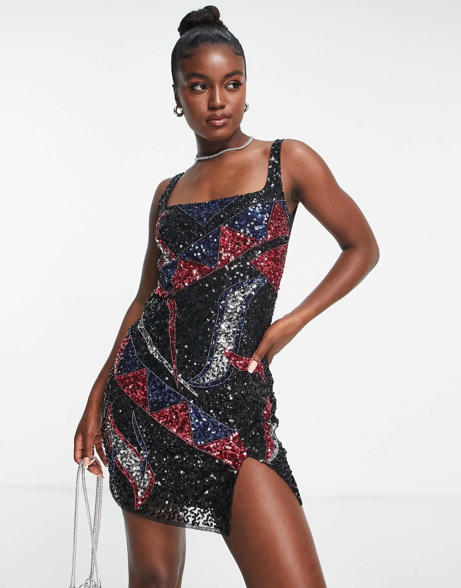 Band Of Stars premium sequin placement mini dress with low centre back in black - ASOS Sample Sale EU Store