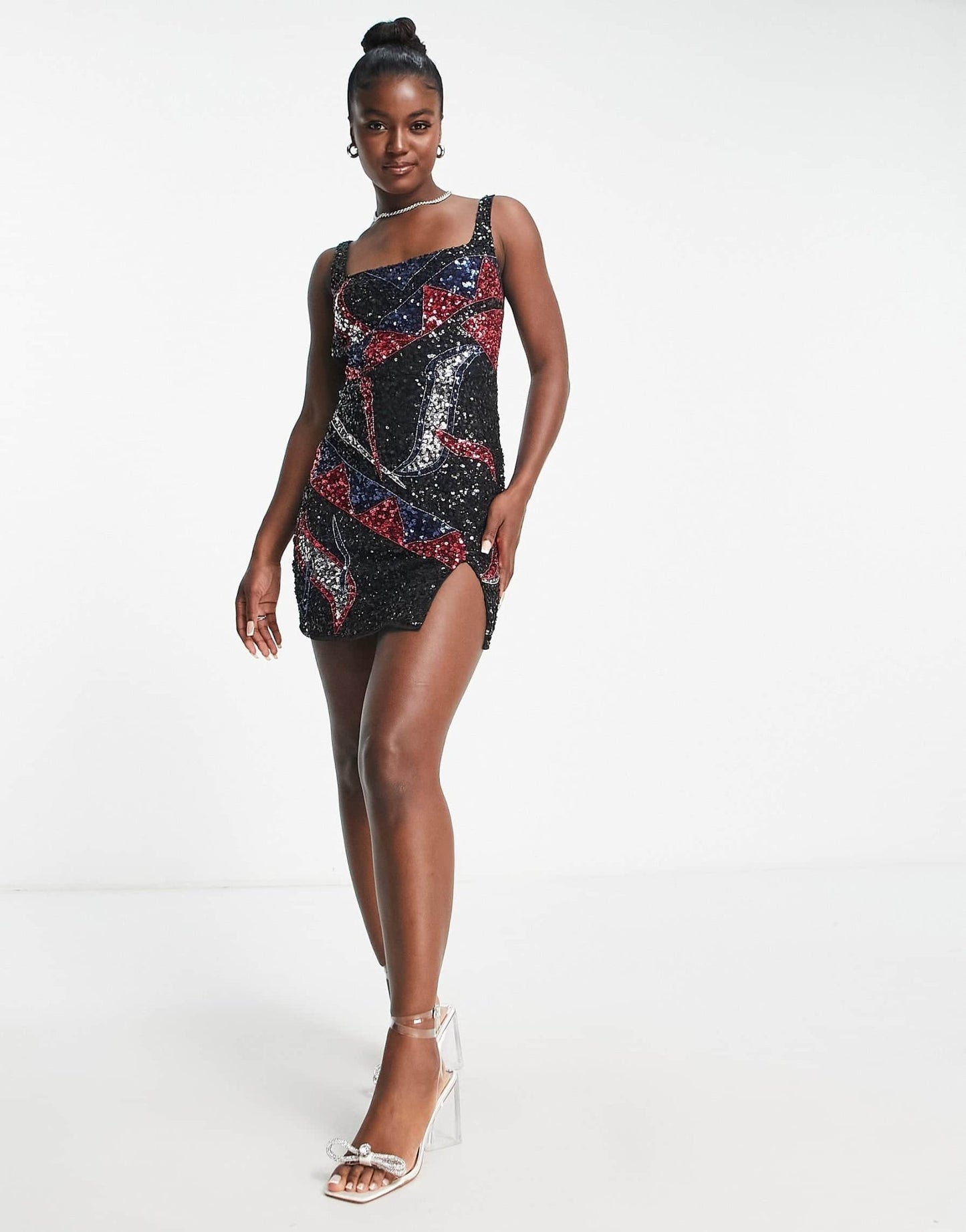 Band Of Stars premium sequin placement mini dress with low centre back in black - ASOS Sample Sale EU Store