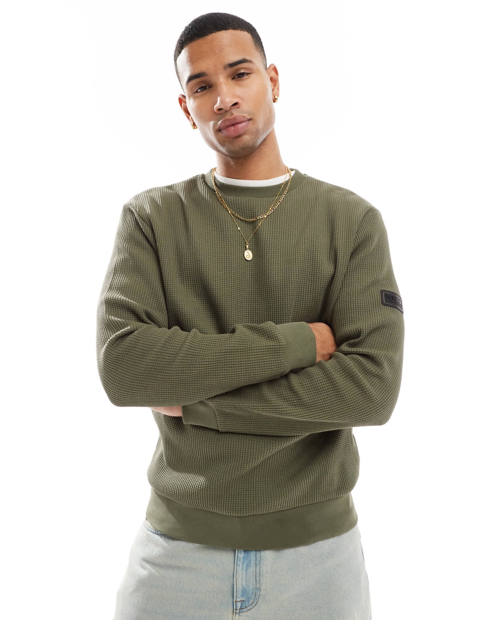 Barbour International Curve crew sweatshirt in khaki - ASOS Sample Sale EU Store